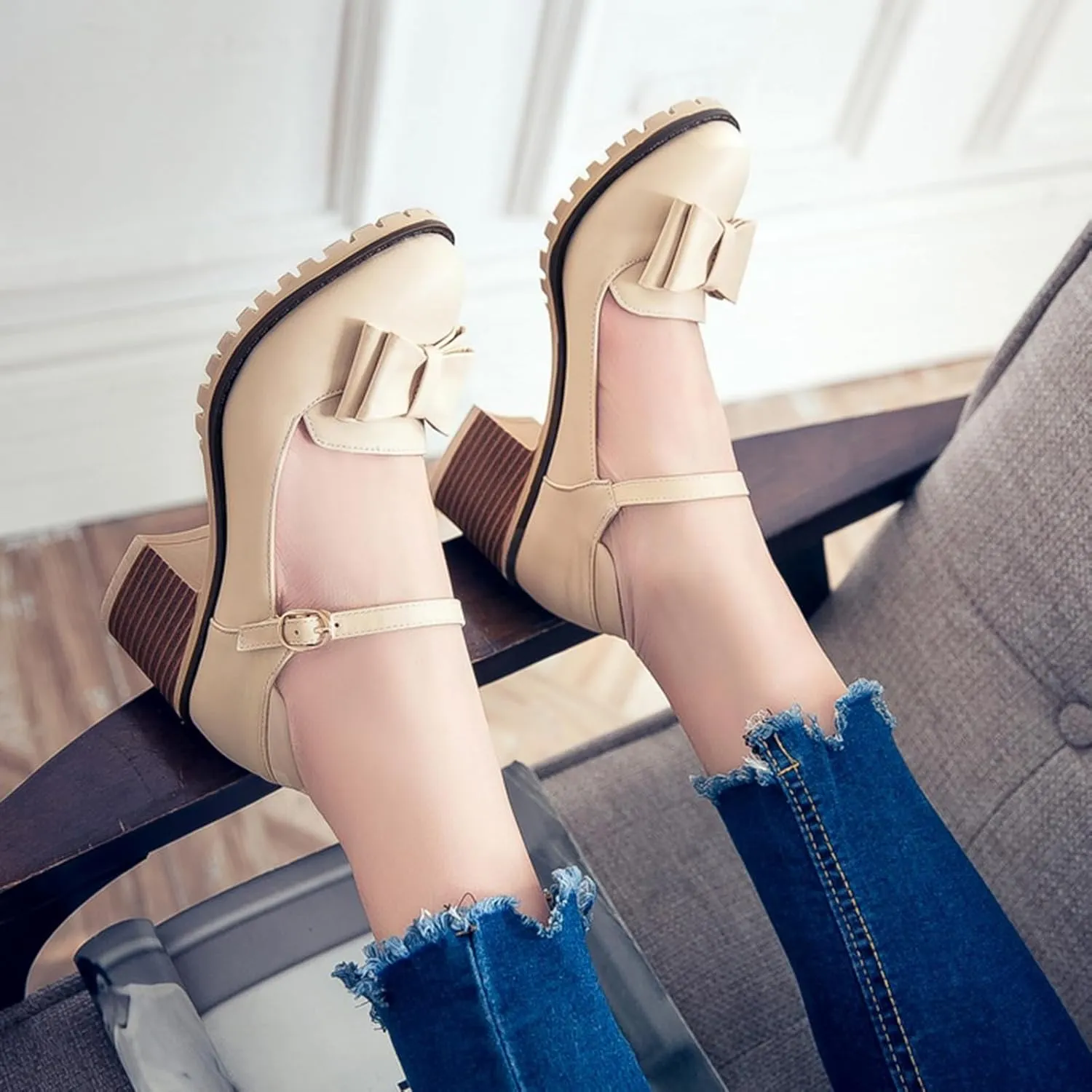 Gicoiz Mary Jane T Bar Womens Block Heel Office Work Shoes