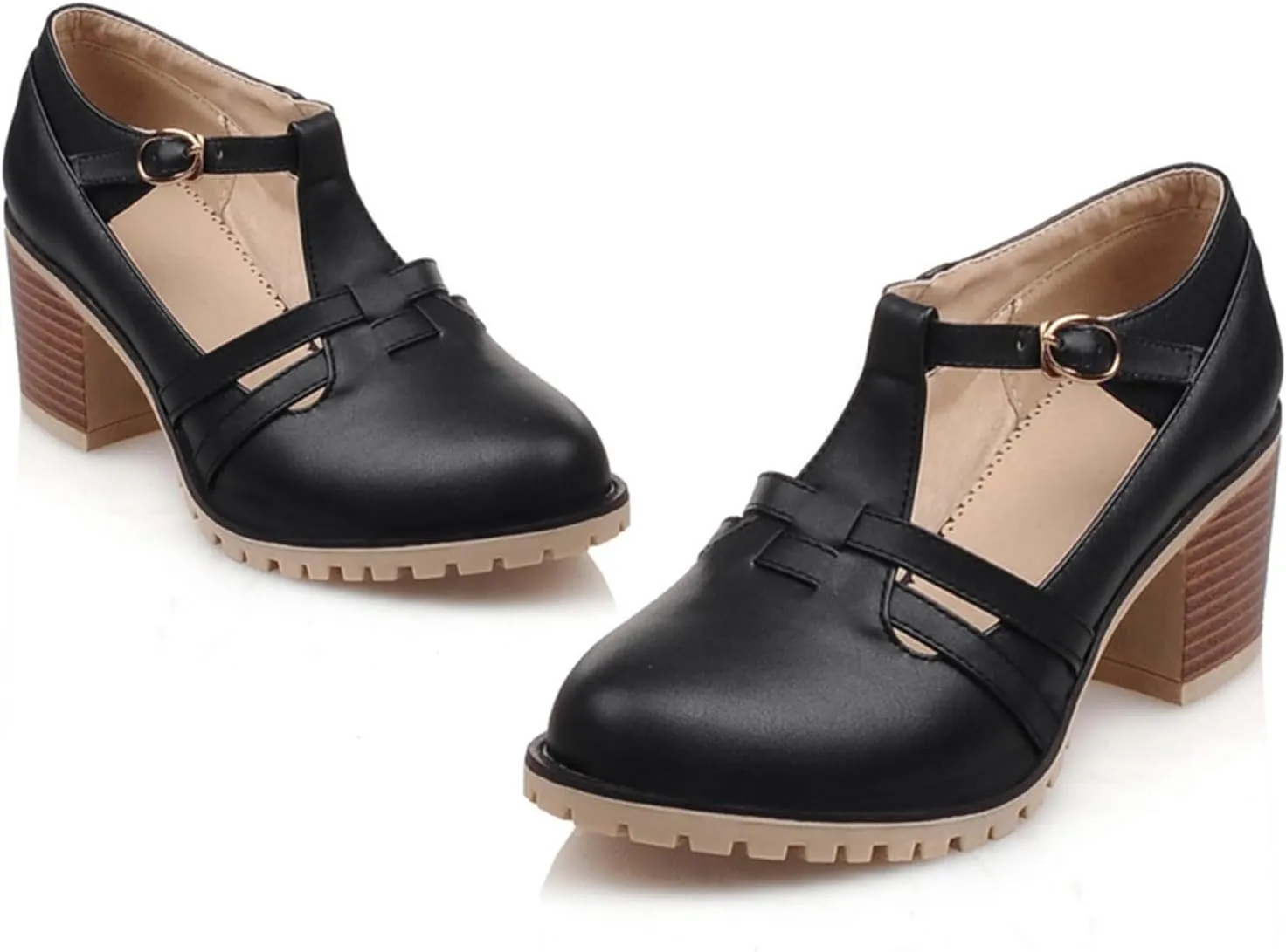 Gicoiz Mary Jane T Bar Womens Block Heel Office Work Shoes