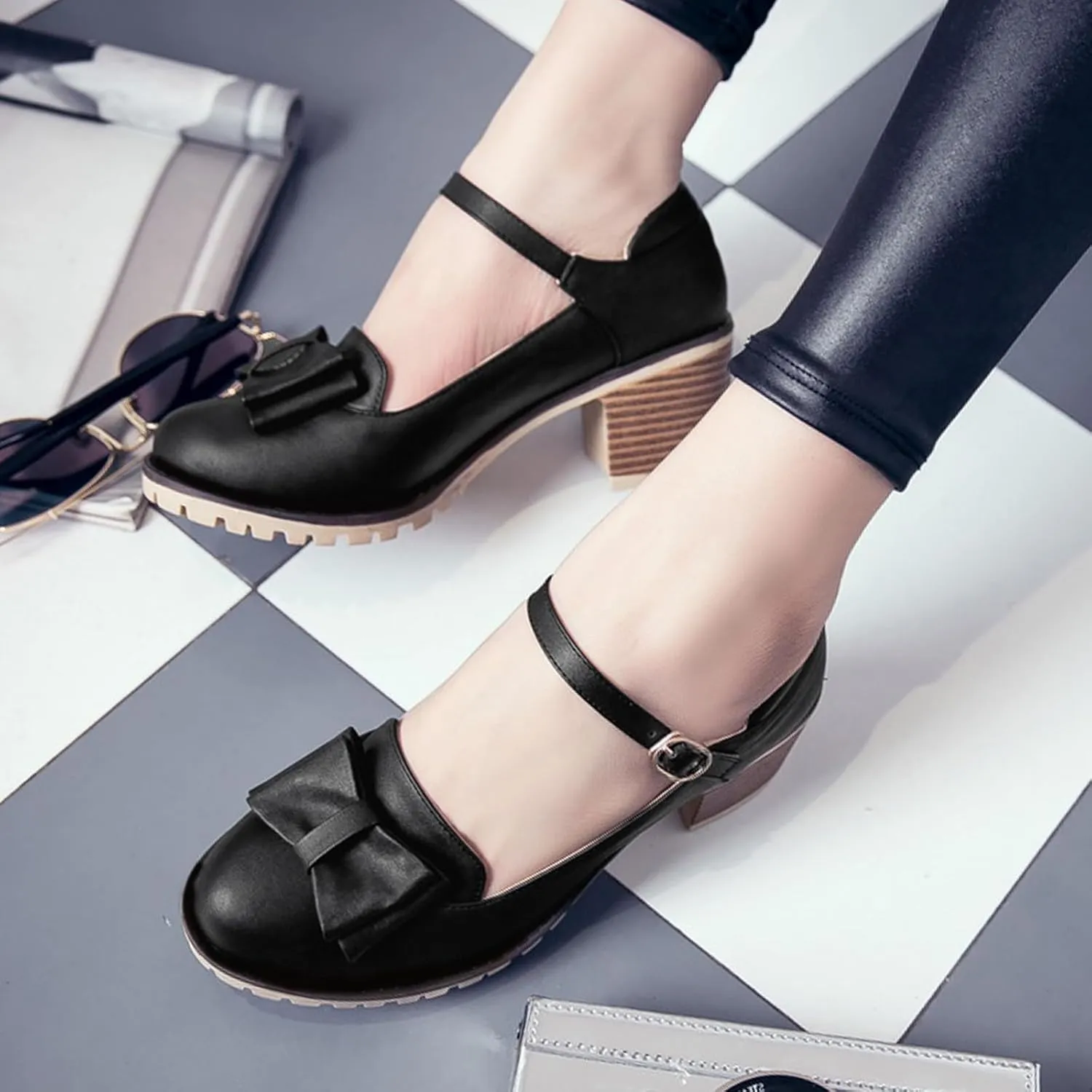 Gicoiz Mary Jane T Bar Womens Block Heel Office Work Shoes