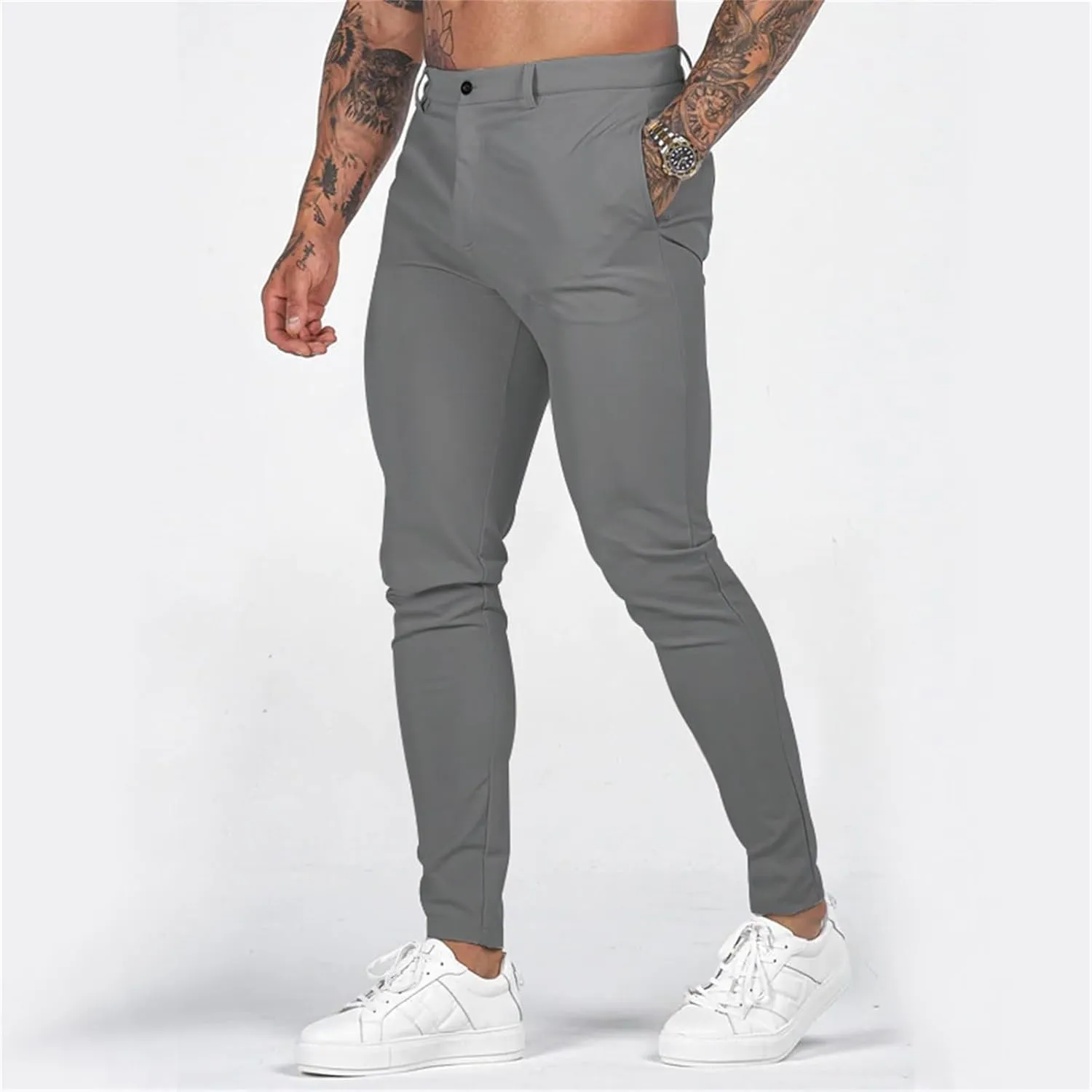GIERIDUC Mens Casual Pants Relaxed Fit Husky Mens Elastic Waist Casual Mens Black Slim Fit Trousers Best Dress Pants for Men