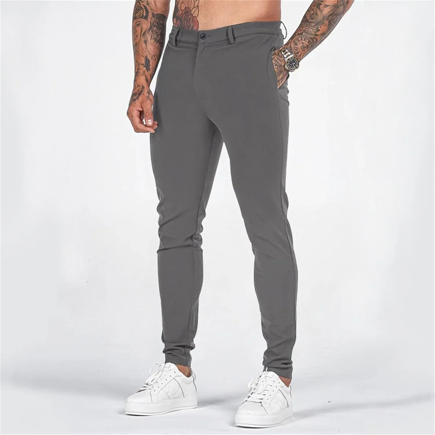 GIERIDUC Mens Casual Pants Relaxed Fit Husky Mens Elastic Waist Casual Mens Black Slim Fit Trousers Best Dress Pants for Men