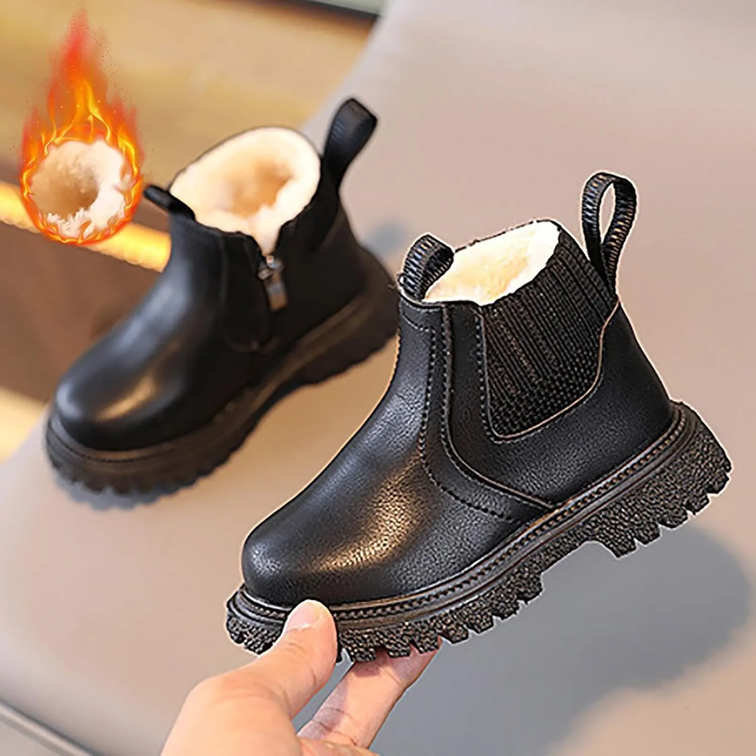 Girls Ankle Boots Breathable Faux Fur Fleece Lined Winter Snow Boots Toddler Kids Girls Boys Dress Boots Hiking Boots