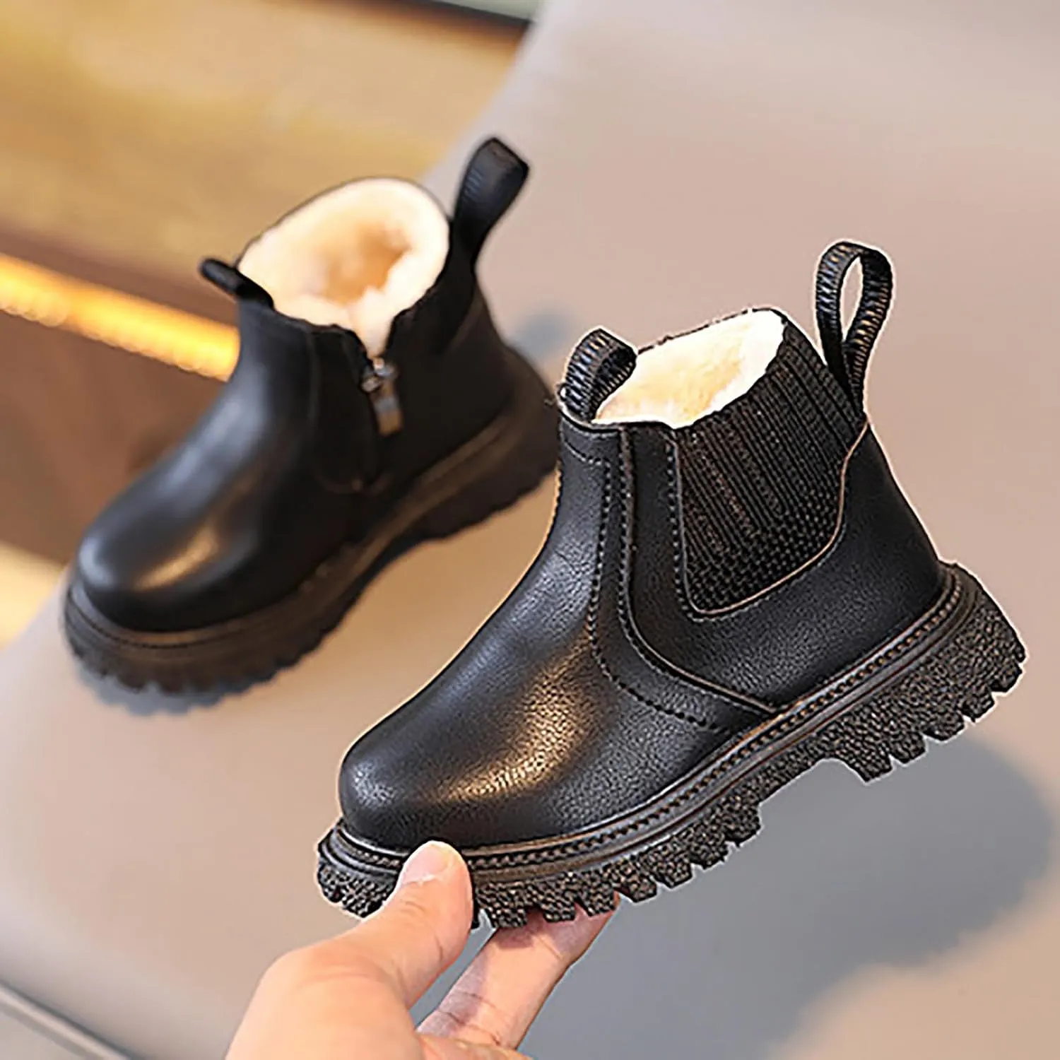 Girls Ankle Boots Breathable Faux Fur Fleece Lined Winter Snow Boots Toddler Kids Girls Boys Dress Boots Hiking Boots