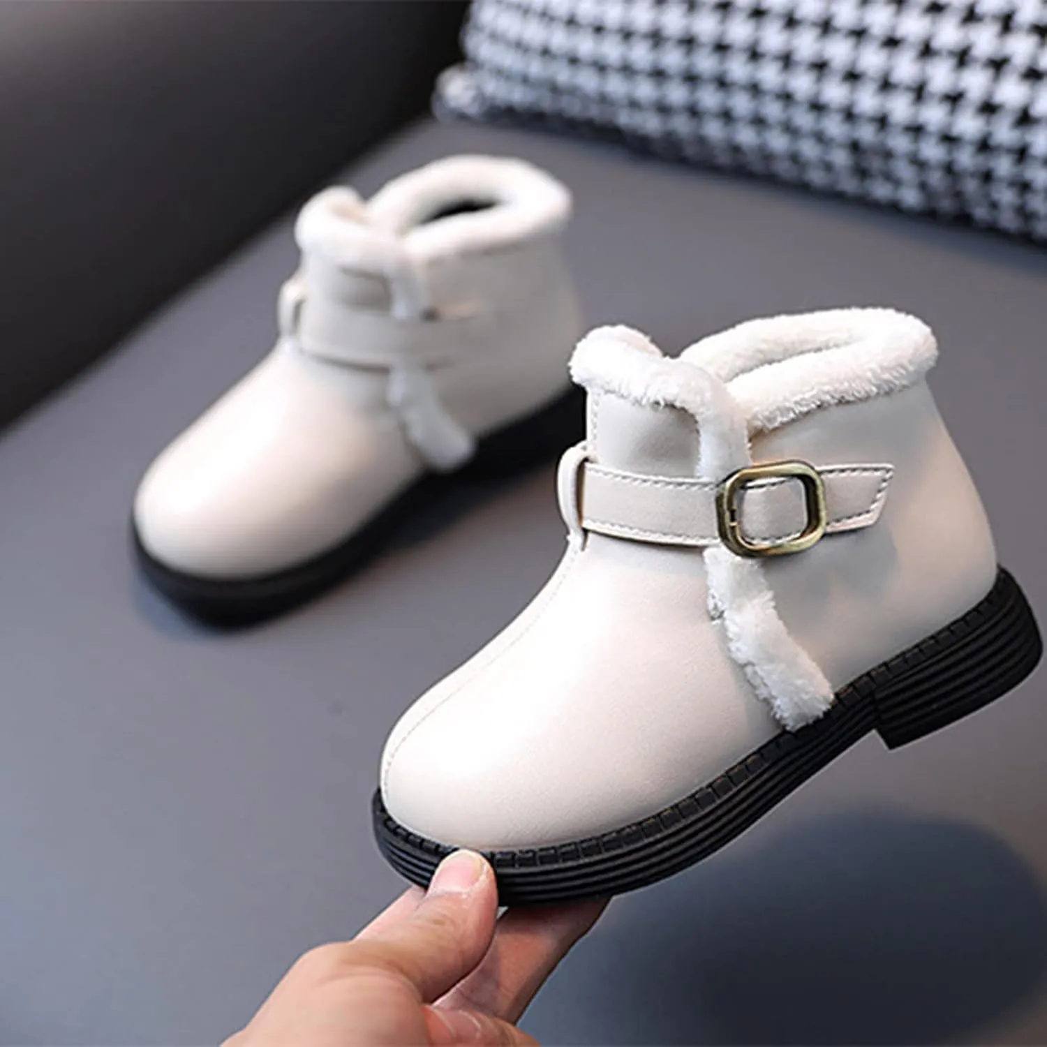 Girls Ankle Boots Breathable Faux Fur Fleece Lined Winter Snow Boots Toddler Kids Girls Boys Dress Boots Hiking Boots