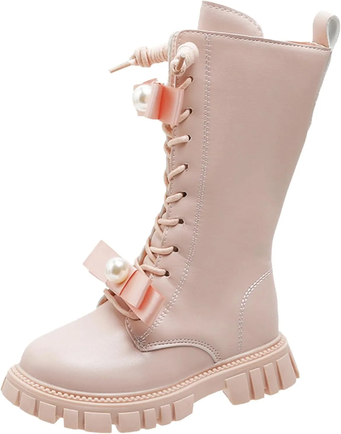 Girls Boots Lace Up Mid Calf Boots Fashion Faux Leather Boots Breathable Warm Winter Boots Cute Dress Shoes for Girls