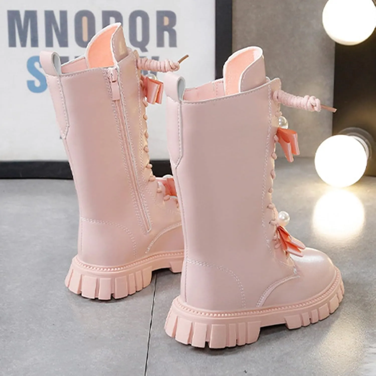 Girls Boots Lace Up Mid Calf Boots Fashion Faux Leather Boots Breathable Warm Winter Boots Cute Dress Shoes for Girls