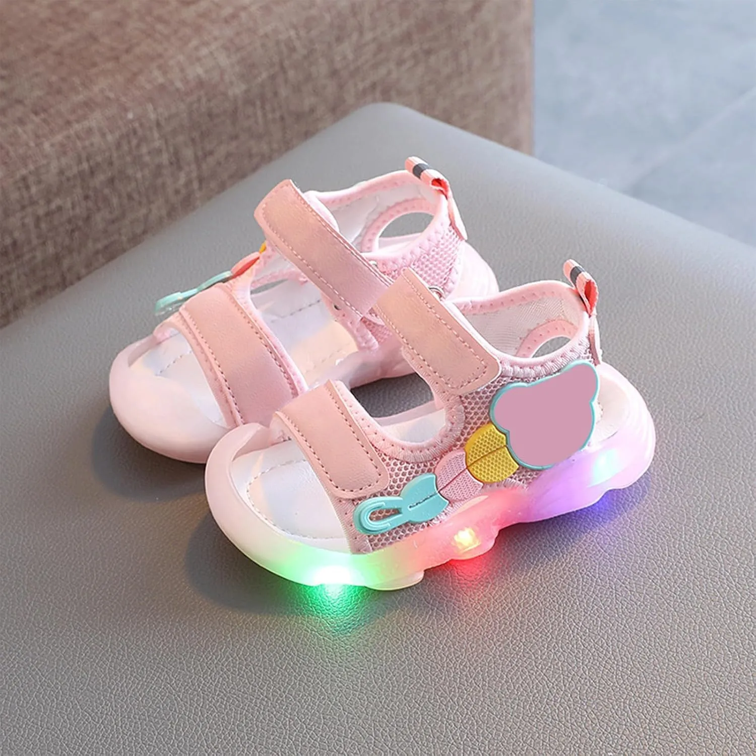Girls Boys Sandal Double Buckle Casual Flat Open Toe Summer Flashing Shoes Hook Loop Sandal for Toddler Little Big Kid