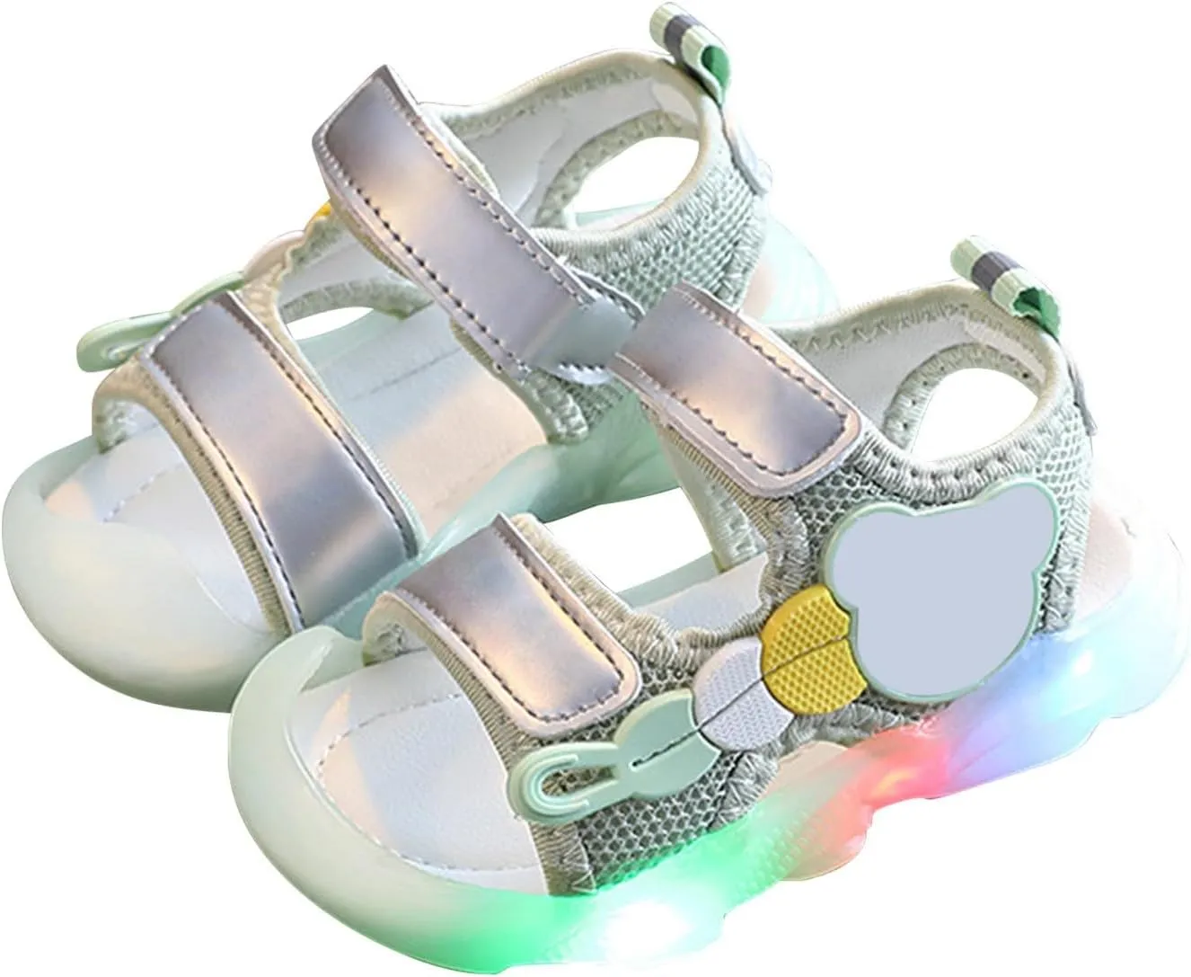 Girls Boys Sandal Double Buckle Casual Flat Open Toe Summer Flashing Shoes Hook Loop Sandal for Toddler Little Big Kid