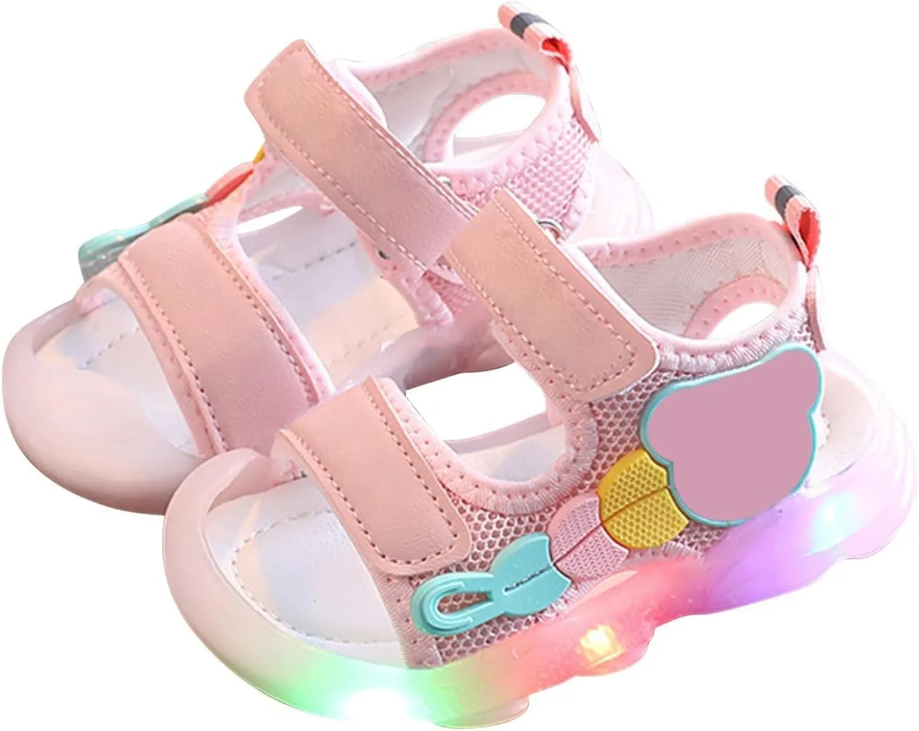 Girls Boys Sandal Double Buckle Casual Flat Open Toe Summer Flashing Shoes Hook Loop Sandal for Toddler Little Big Kid