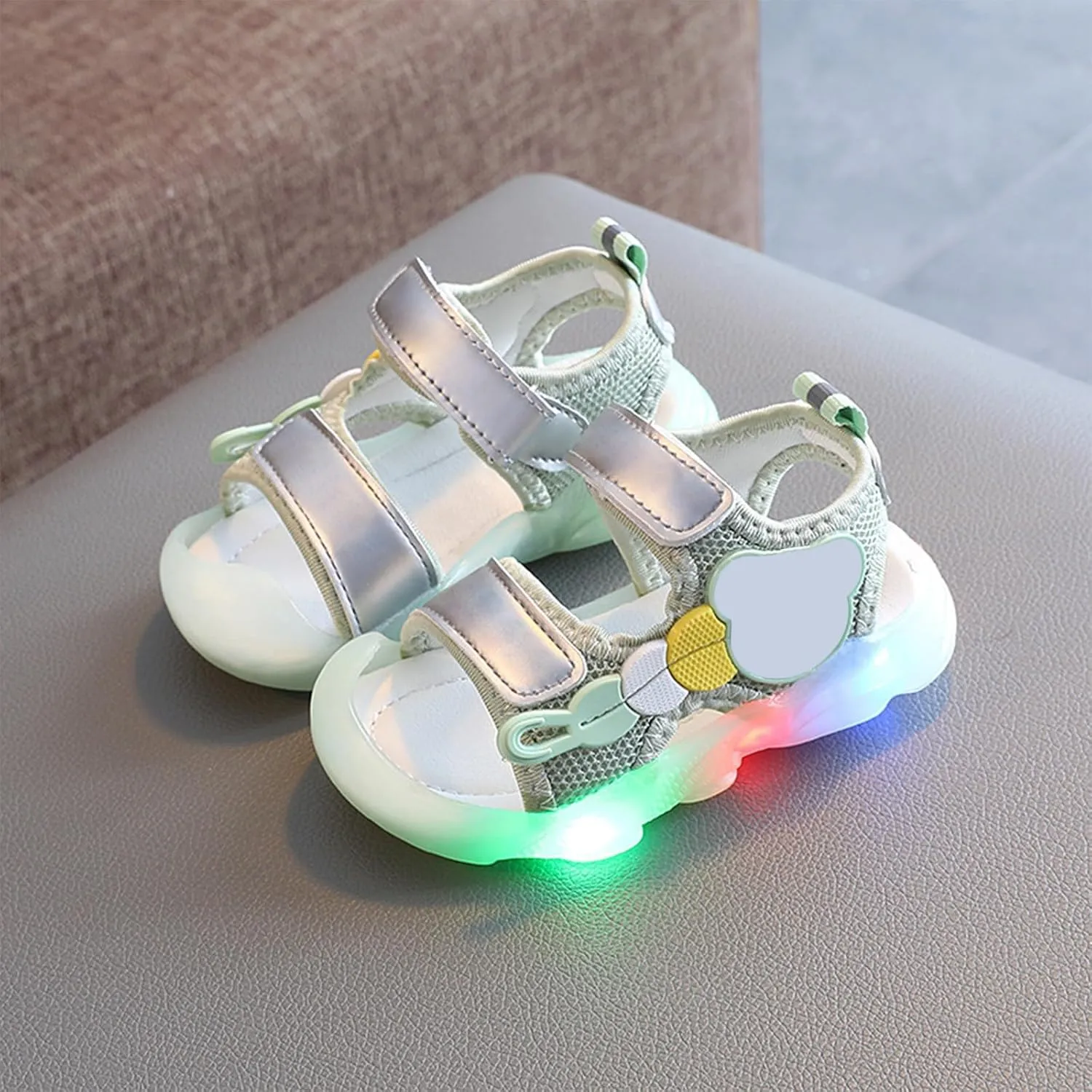 Girls Boys Sandal Double Buckle Casual Flat Open Toe Summer Flashing Shoes Hook Loop Sandal for Toddler Little Big Kid