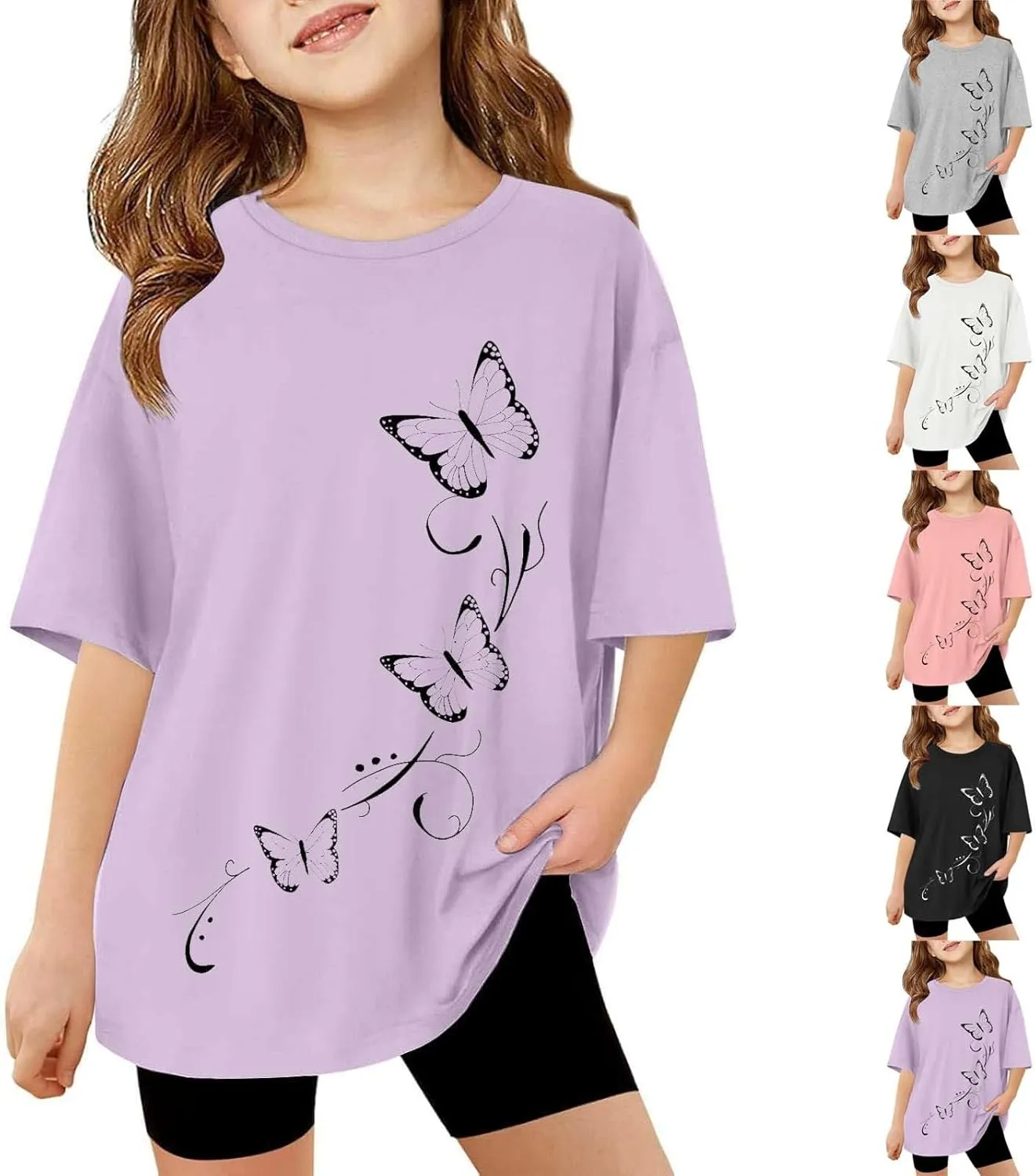 Girls Butterfly Graphic Tees Short Sleeve Tunic Blouse Sunflower T-Shirt Tween Girls Dandelion Flower Tops Cute T-Shirt