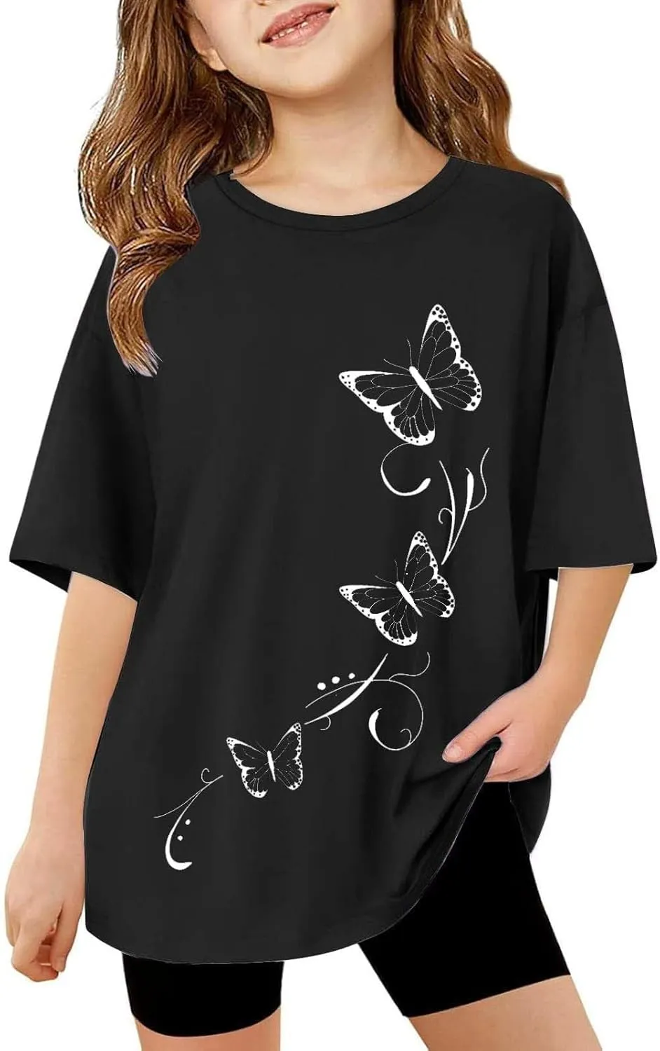 Girls Butterfly Graphic Tees Short Sleeve Tunic Blouse Sunflower T-Shirt Tween Girls Dandelion Flower Tops Cute T-Shirt