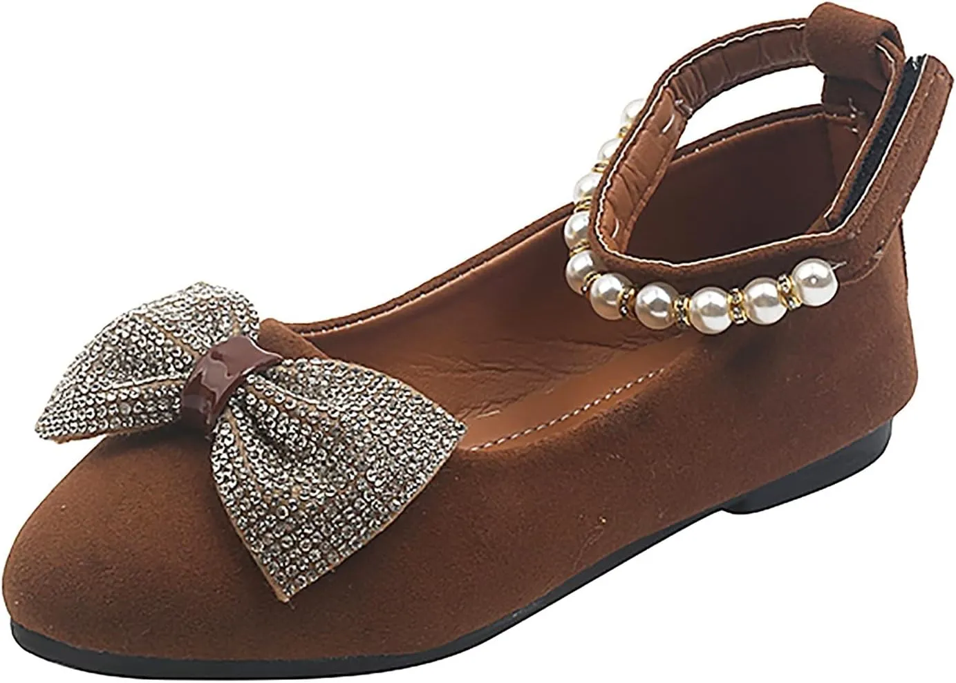 Girls Casual Shoes Shallow Mouth Slip On Pointed Pearl Princess Boat Shoes Kids Children Bowknot Size 2 Shoes Baby Girl (Brown, 10.5-11 Years)