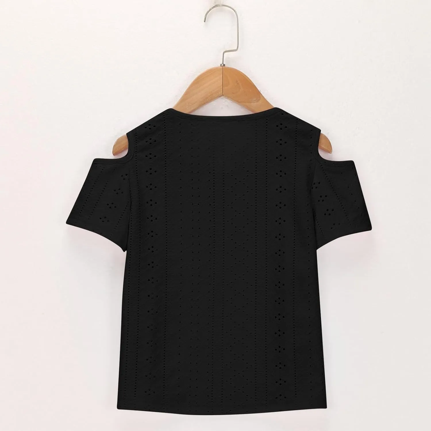 Girls Cold-Shoulder T-Shirts Eyelet Blouses Short Sleeve Cotton Tees for Teen Girls Cute T-Shirt Trendy Tees Summer Tops