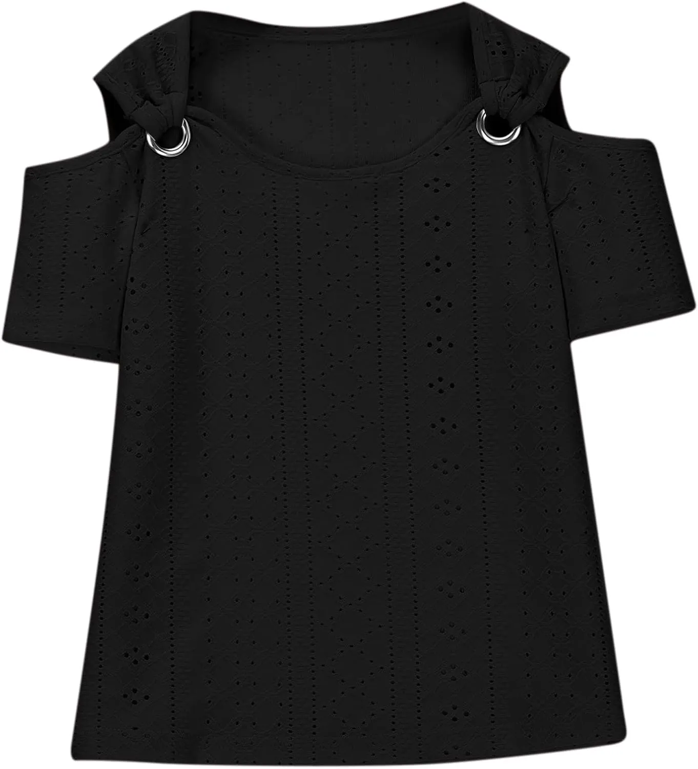 Girls Cold-Shoulder T-Shirts Eyelet Blouses Short Sleeve Cotton Tees for Teen Girls Cute T-Shirt Trendy Tees Summer Tops