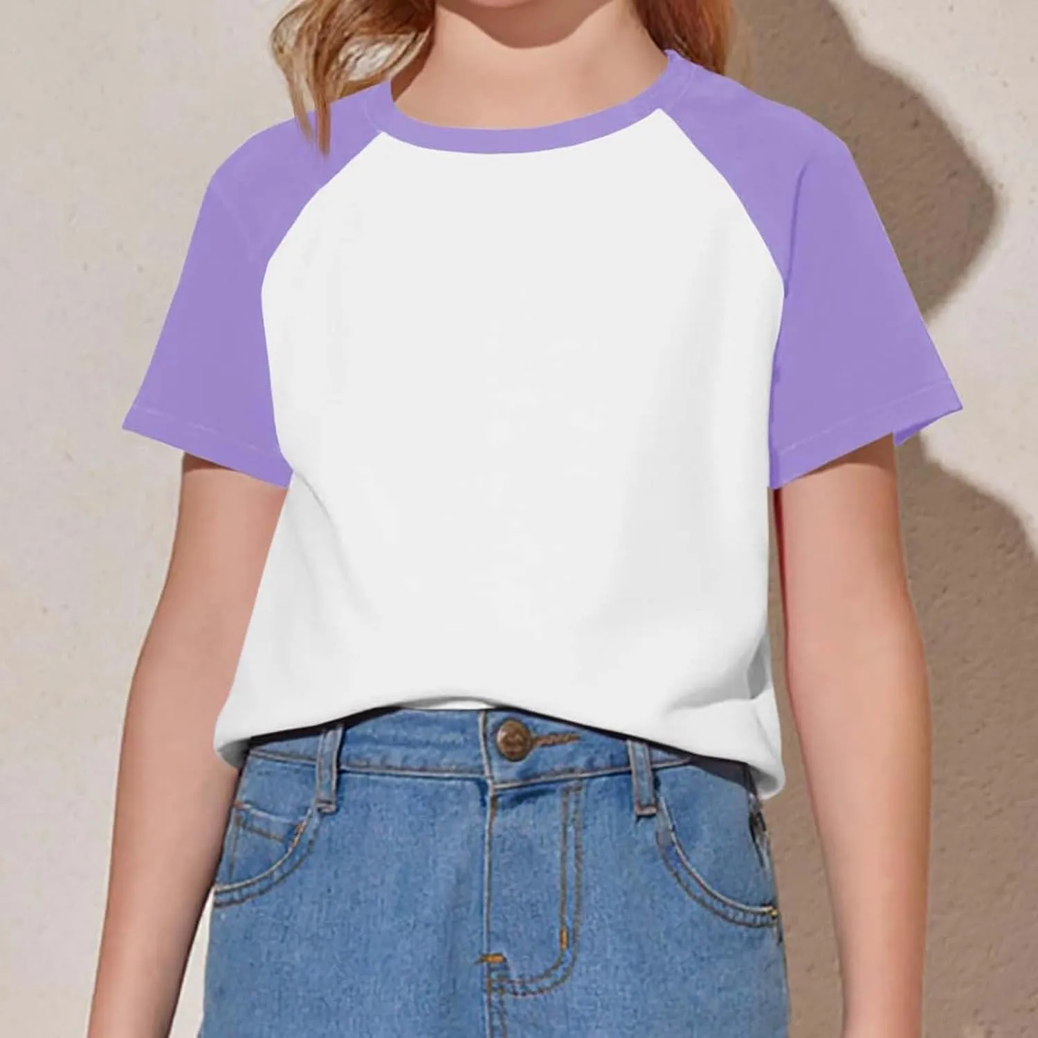 Girls Color Block T-Shirts Short Sleeve Tops Crewneck Tees Athletic Tops for Kids Girls Preppy T-Shirt Cute Summer Tees