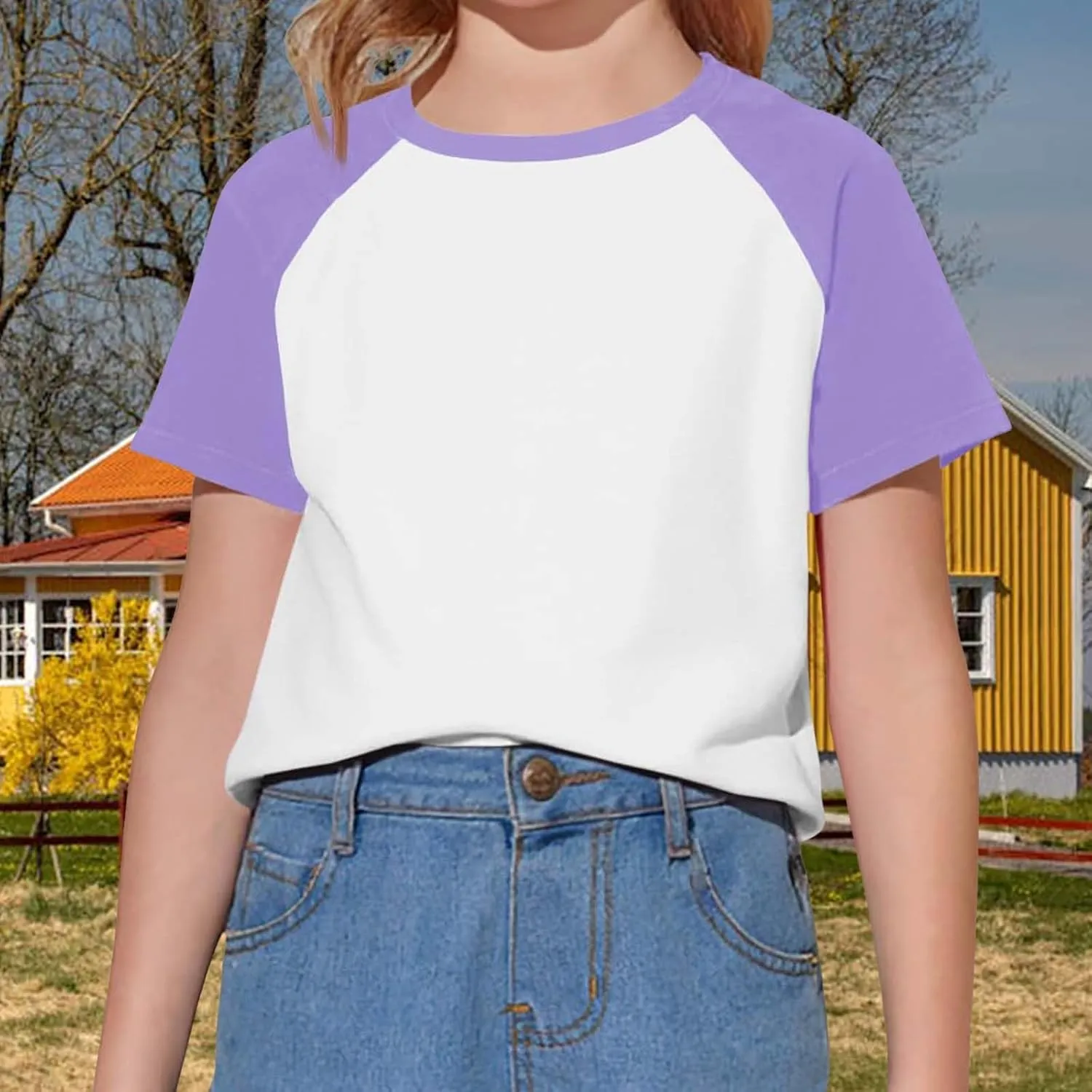Girls Color Block T-Shirts Short Sleeve Tops Crewneck Tees Athletic Tops for Kids Girls Preppy T-Shirt Cute Summer Tees