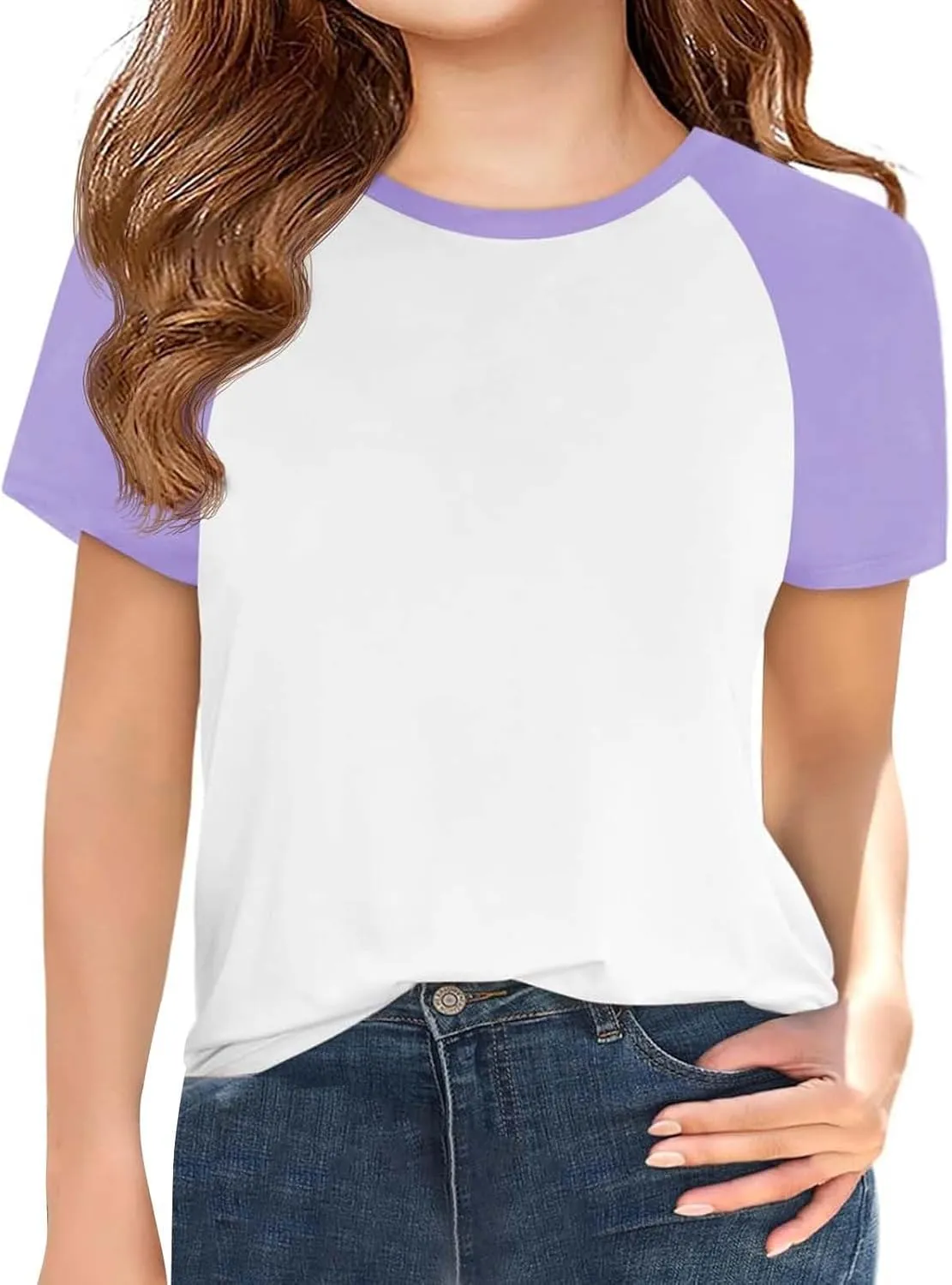 Girls Color Block T-Shirts Short Sleeve Tops Crewneck Tees Athletic Tops for Kids Girls Preppy T-Shirt Cute Summer Tees