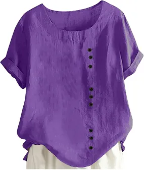 Girls Cotton Linen T Shirt Short Sleeve Crewneck Kids Plain Casual Tshirt Loose Comfy Cool Top Solid Basic