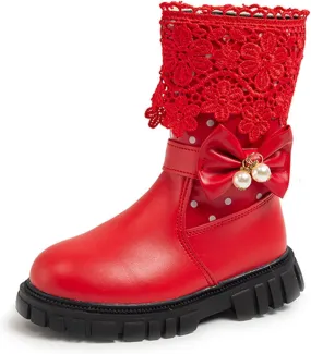 Girls Cowgirl Boots Little Kids Western Boots Mid Calf Toddler Riding Shoes Faux Leather Boots Cute Winter Boots