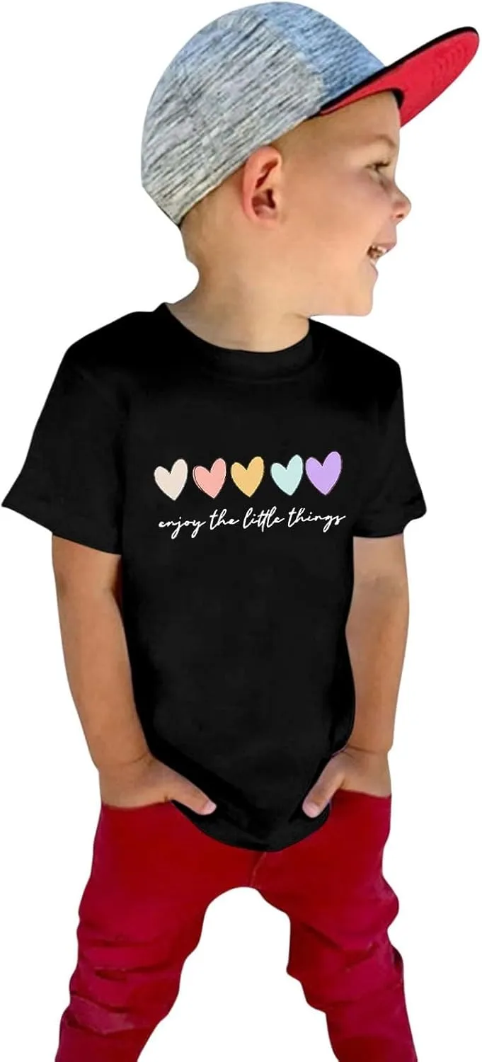 Girls Cute Heart Pattern T-Shirt Short Sleeve Tees Crewneck Tops Letters T-Shirt Boys Girls Aesthetic Tees Summer Tops