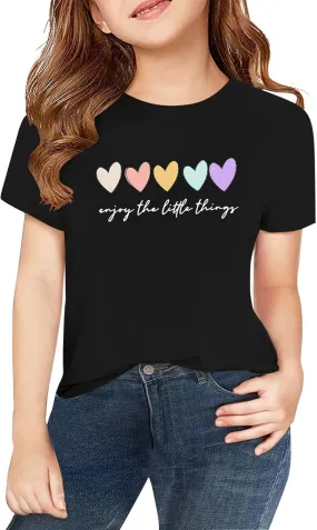 Girls Cute Heart Pattern T-Shirt Short Sleeve Tees Crewneck Tops Letters T-Shirt Boys Girls Aesthetic Tees Summer Tops