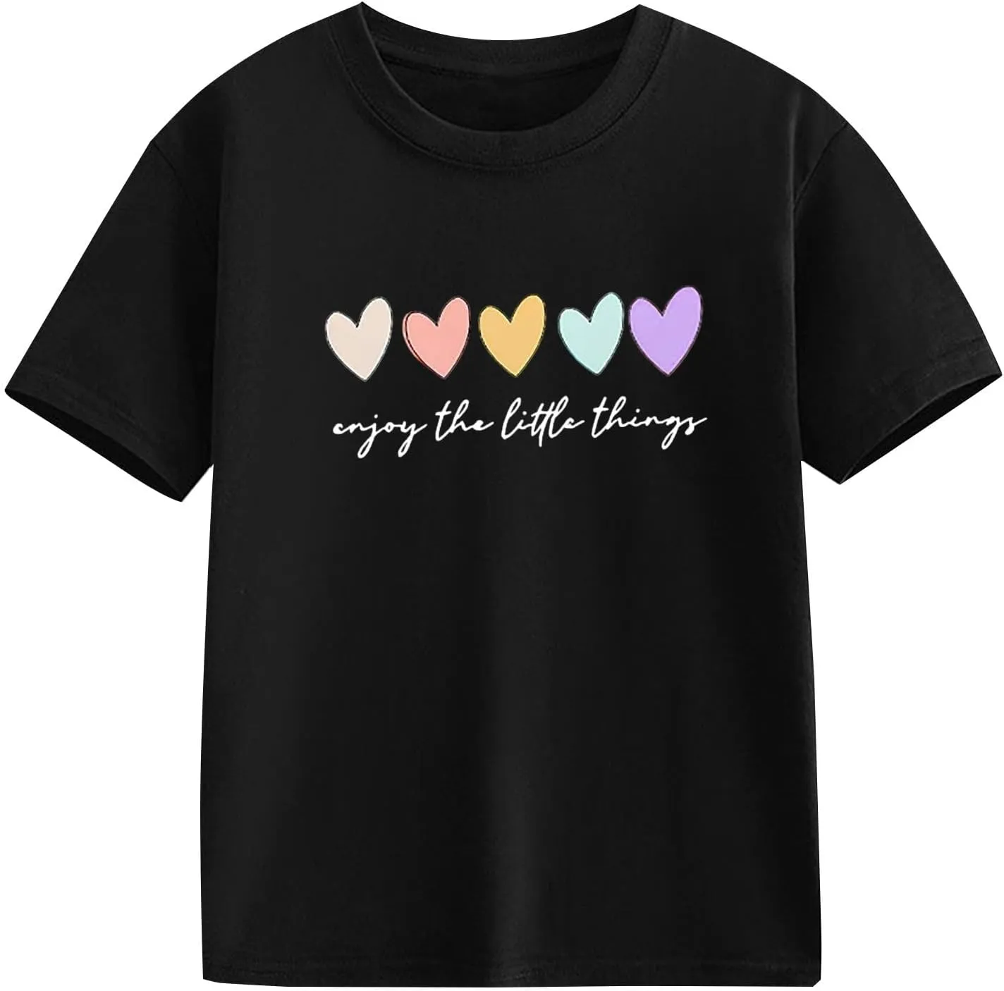 Girls Cute Heart Pattern T-Shirt Short Sleeve Tees Crewneck Tops Letters T-Shirt Boys Girls Aesthetic Tees Summer Tops