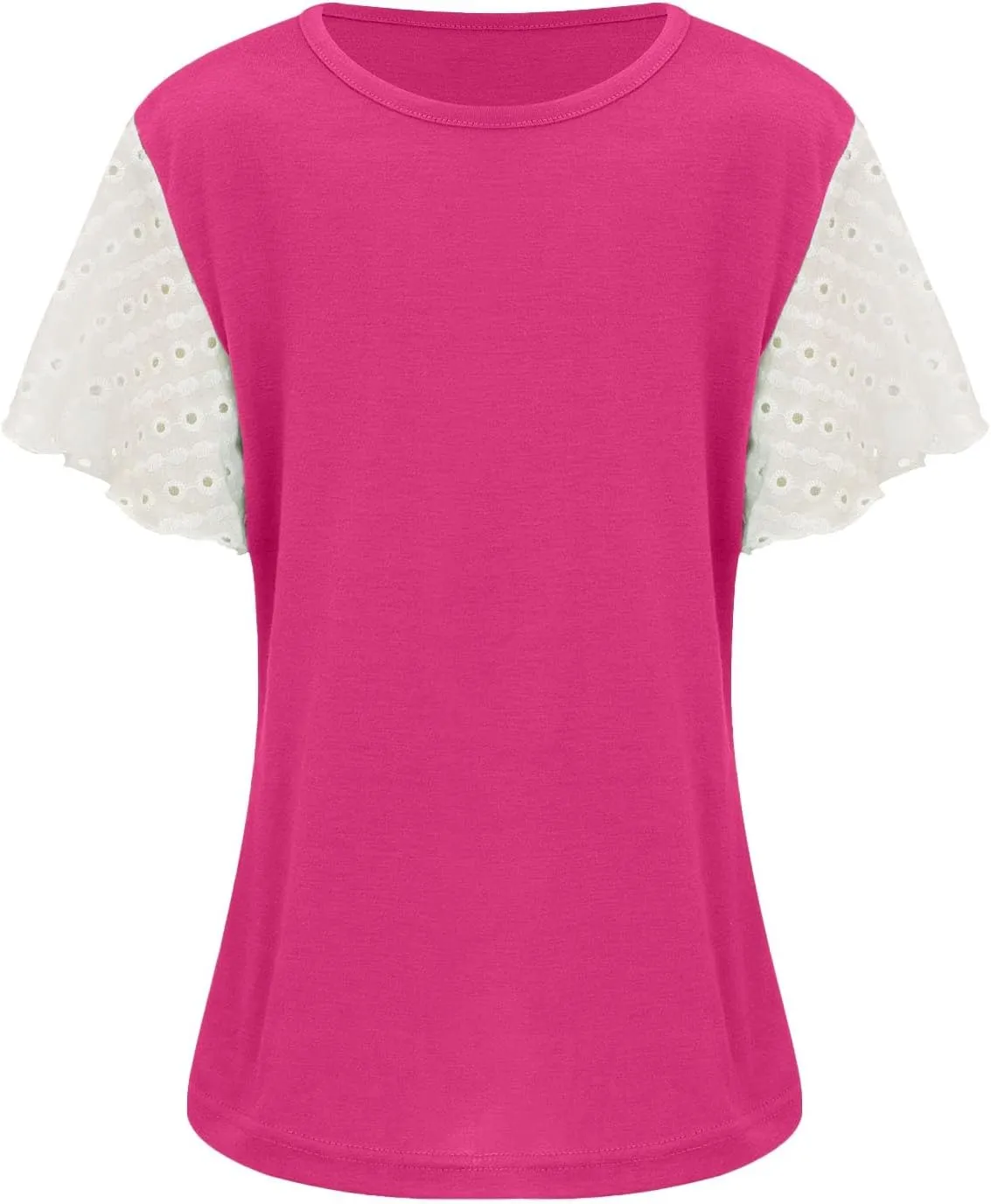 Girls Cute T-Shirts Lace Ruffled Sleeve Tees Crewneck Tops for Teen Kids Girls Short Sleeve T-Shirts Trendy Blouses