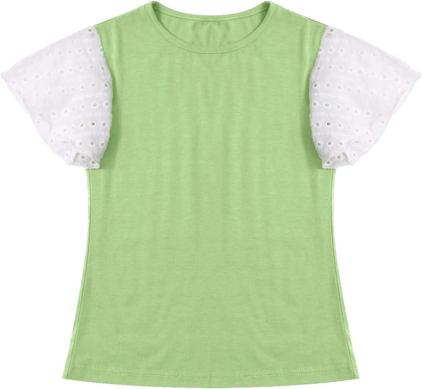 Girls Cute T-Shirts Lace Ruffled Sleeve Tees Crewneck Tops for Teen Kids Girls Short Sleeve T-Shirts Trendy Blouses