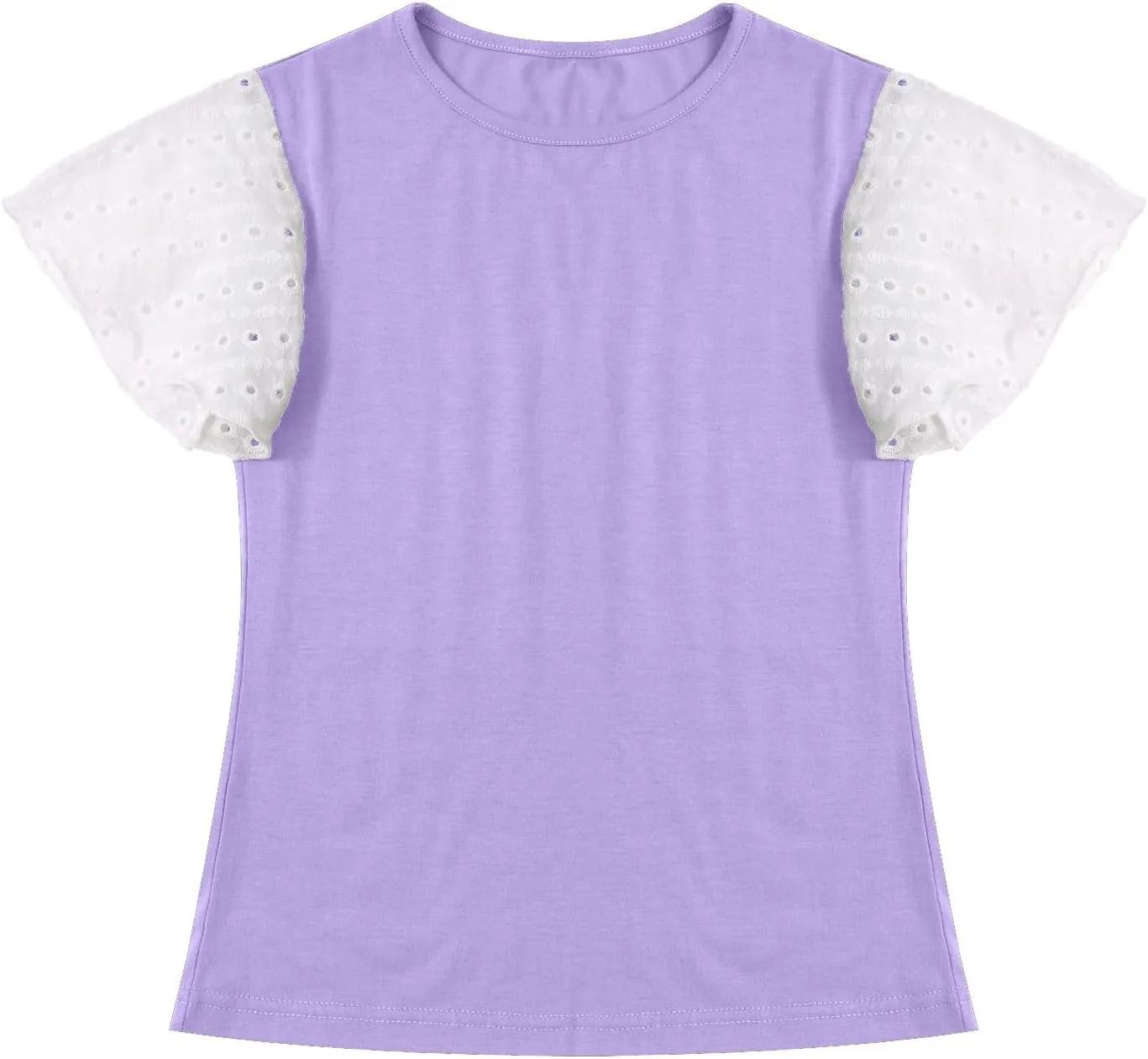 Girls Cute T-Shirts Lace Ruffled Sleeve Tees Crewneck Tops for Teen Kids Girls Short Sleeve T-Shirts Trendy Blouses