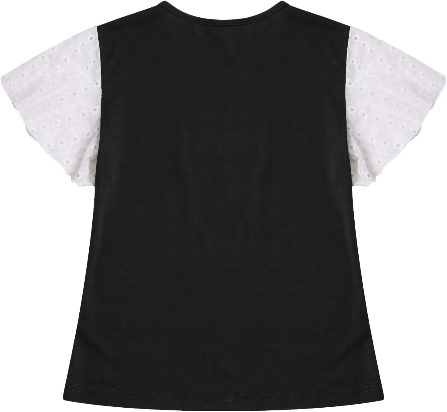 Girls Cute T-Shirts Lace Ruffled Sleeve Tees Crewneck Tops for Teen Kids Girls Short Sleeve T-Shirts Trendy Blouses