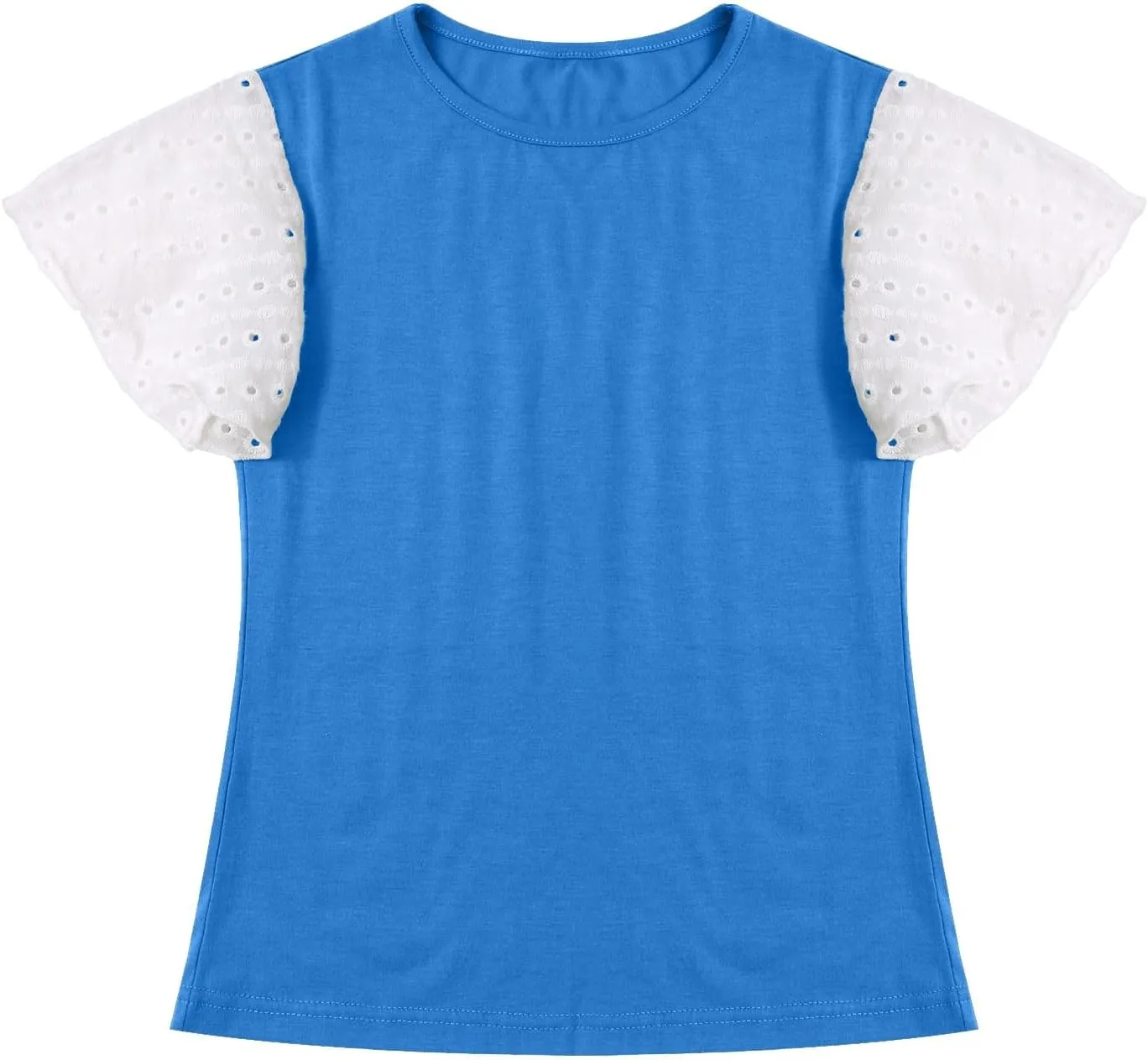 Girls Cute T-Shirts Lace Ruffled Sleeve Tees Crewneck Tops for Teen Kids Girls Short Sleeve T-Shirts Trendy Blouses