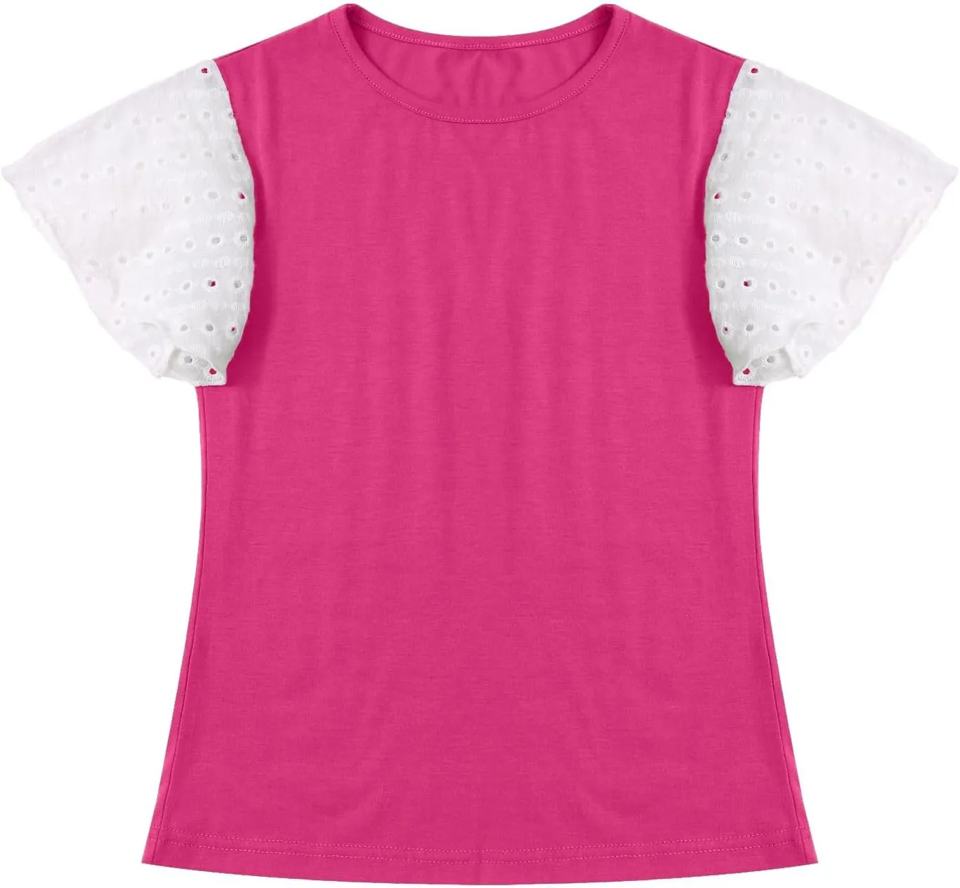 Girls Cute T-Shirts Lace Ruffled Sleeve Tees Crewneck Tops for Teen Kids Girls Short Sleeve T-Shirts Trendy Blouses