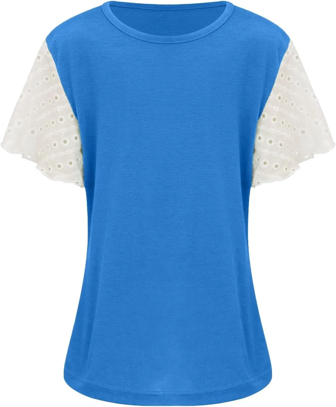 Girls Cute T-Shirts Lace Ruffled Sleeve Tees Crewneck Tops for Teen Kids Girls Short Sleeve T-Shirts Trendy Blouses