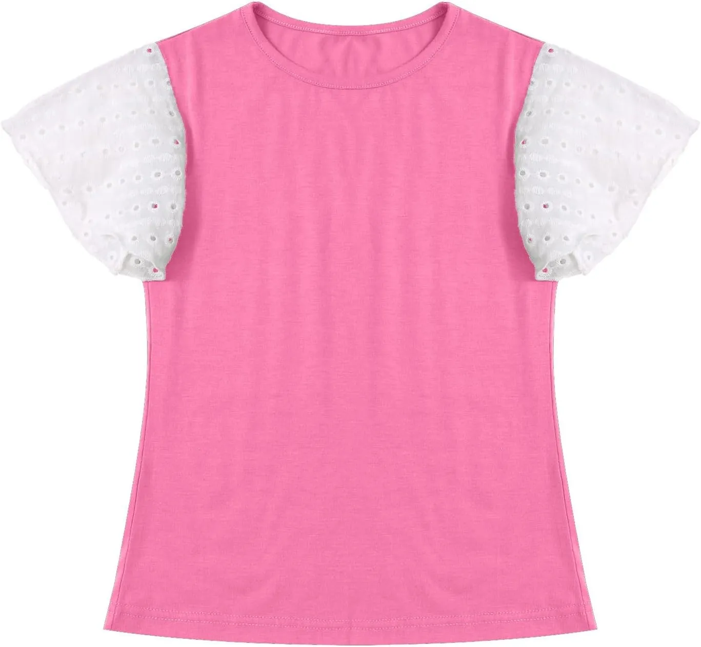 Girls Cute T-Shirts Lace Ruffled Sleeve Tees Crewneck Tops for Teen Kids Girls Short Sleeve T-Shirts Trendy Blouses