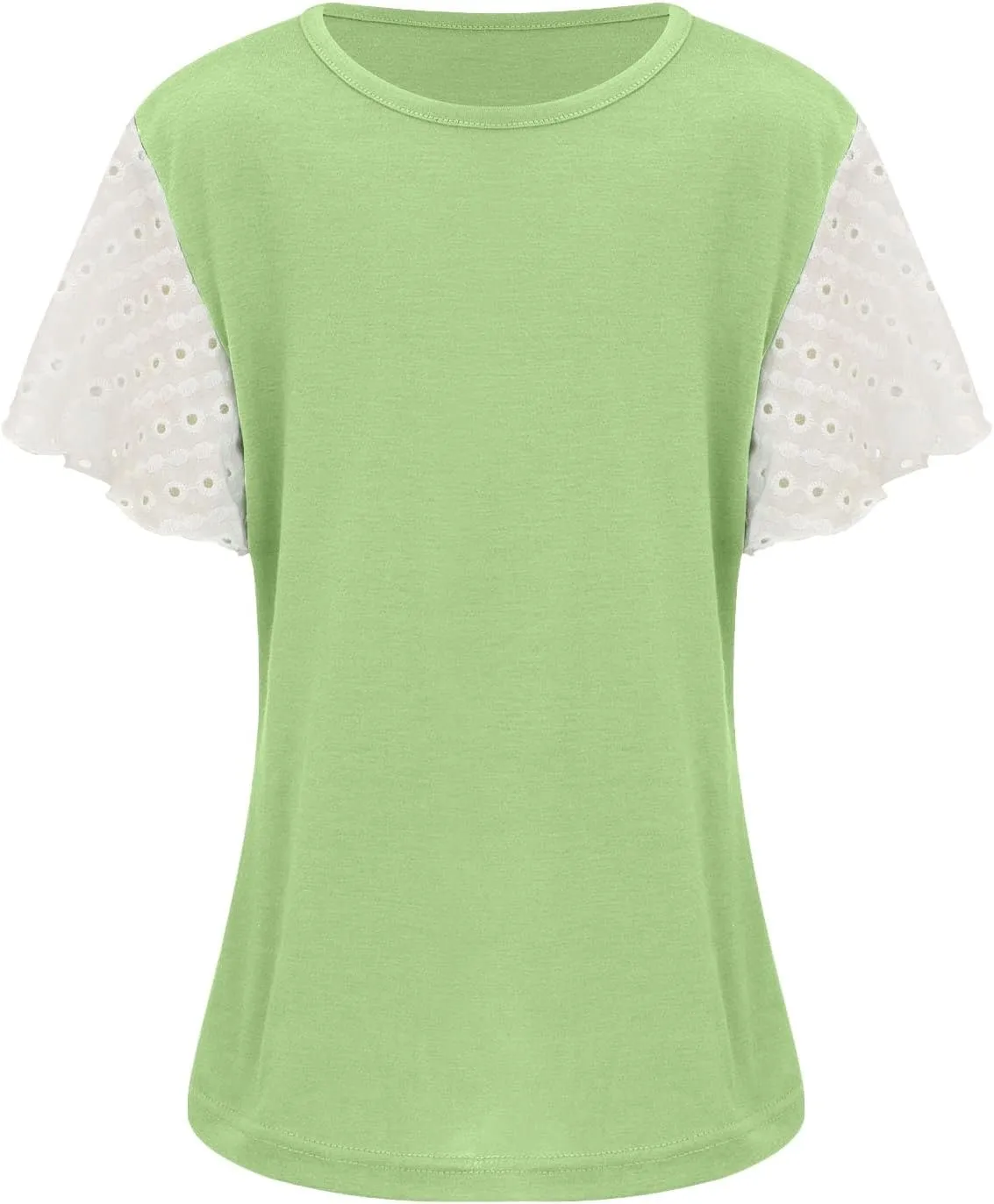 Girls Cute T-Shirts Lace Ruffled Sleeve Tees Crewneck Tops for Teen Kids Girls Short Sleeve T-Shirts Trendy Blouses