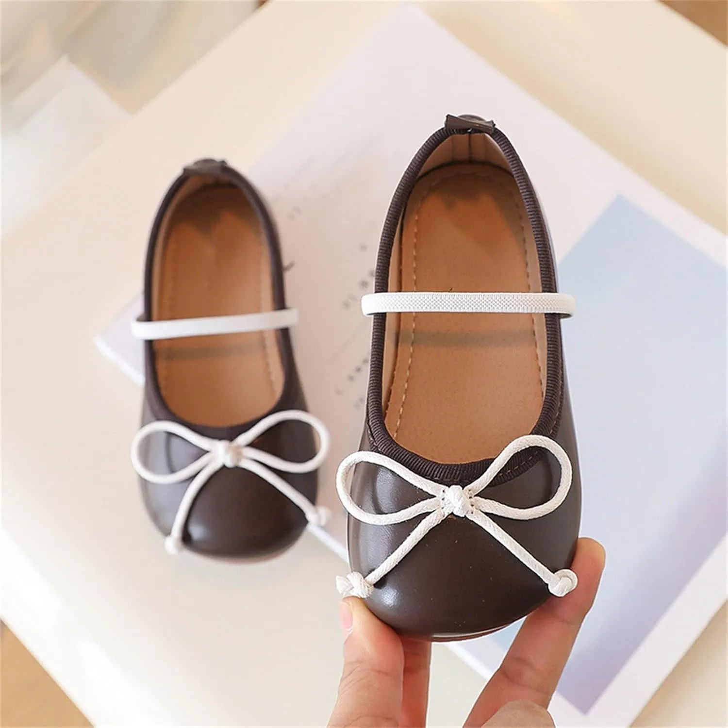 Girls Dress Shoes Flower Girl Shoes Mary Jane Ballet Flats Bow Wedding Party Communion Shoes for Baby Girls