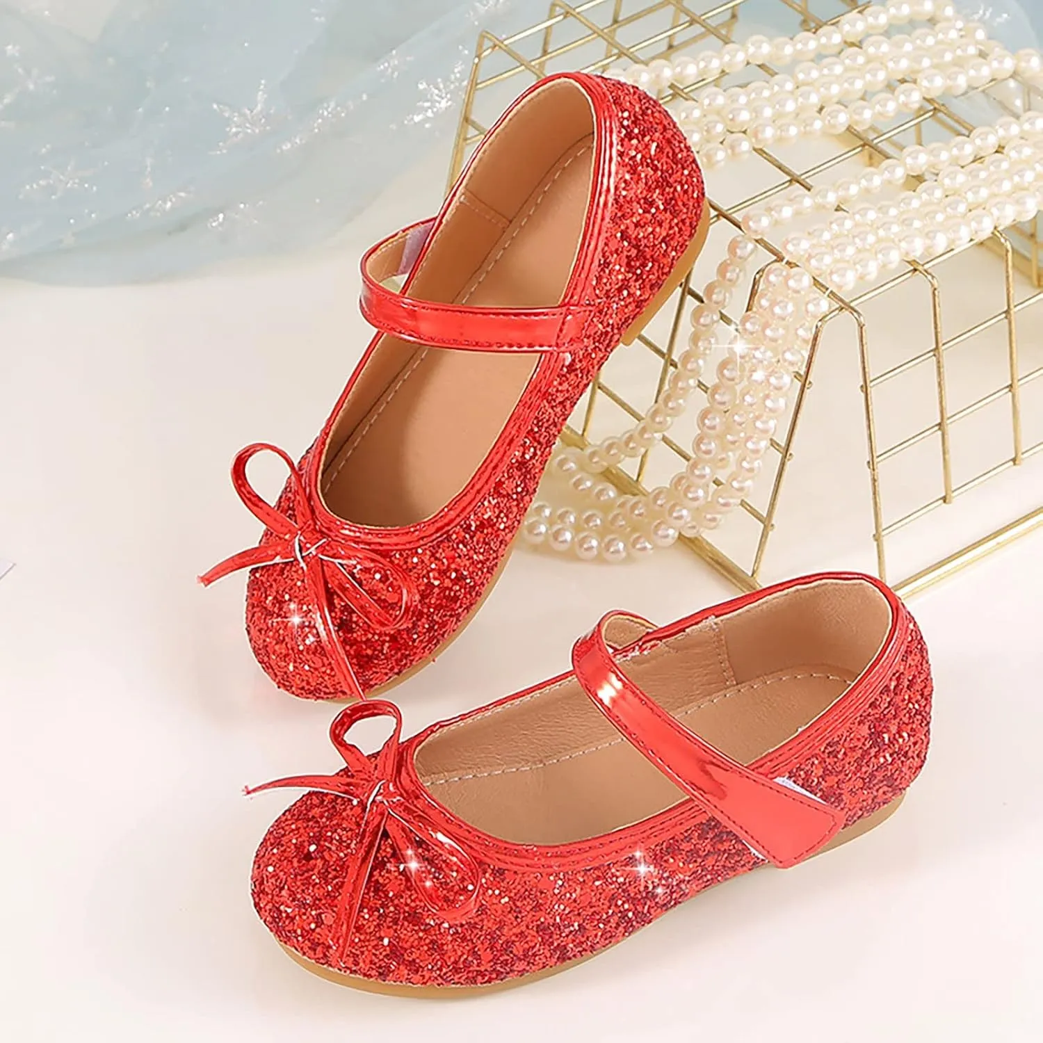 Girls Dress Shoes Wedding Party School Mary Jane Flower Flats Glitter Sequins Slip On Ballet Dance Shoes
