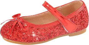 Girls Dress Shoes Wedding Party School Mary Jane Flower Flats Glitter Sequins Slip On Ballet Dance Shoes