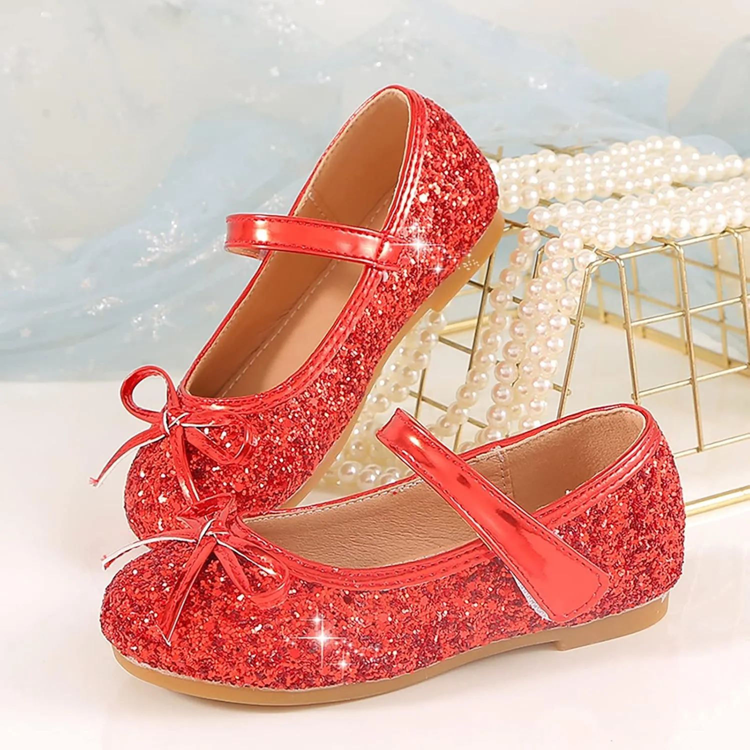 Girls Dress Shoes Wedding Party School Mary Jane Flower Flats Glitter Sequins Slip On Ballet Dance Shoes