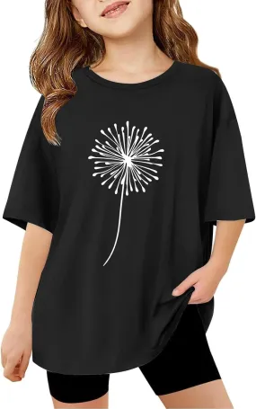 Girls Graphic T Shirts Short Sleeve Oversize Crew Neck Solid Athletic Casual Tee Tops Teenager Loose Fit Summer Blouse