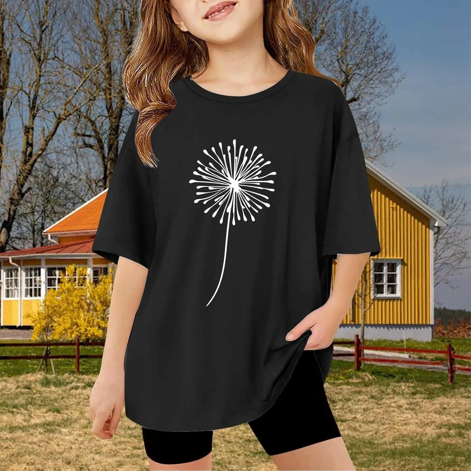 Girls Graphic T Shirts Short Sleeve Oversize Crew Neck Solid Athletic Casual Tee Tops Teenager Loose Fit Summer Blouse