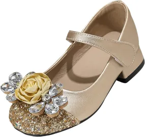 Girls High Heel Shoes Children's Thick Heel Student Leather Shoes Flower Dress Dance Mary Jane Baby White Girls Sandals