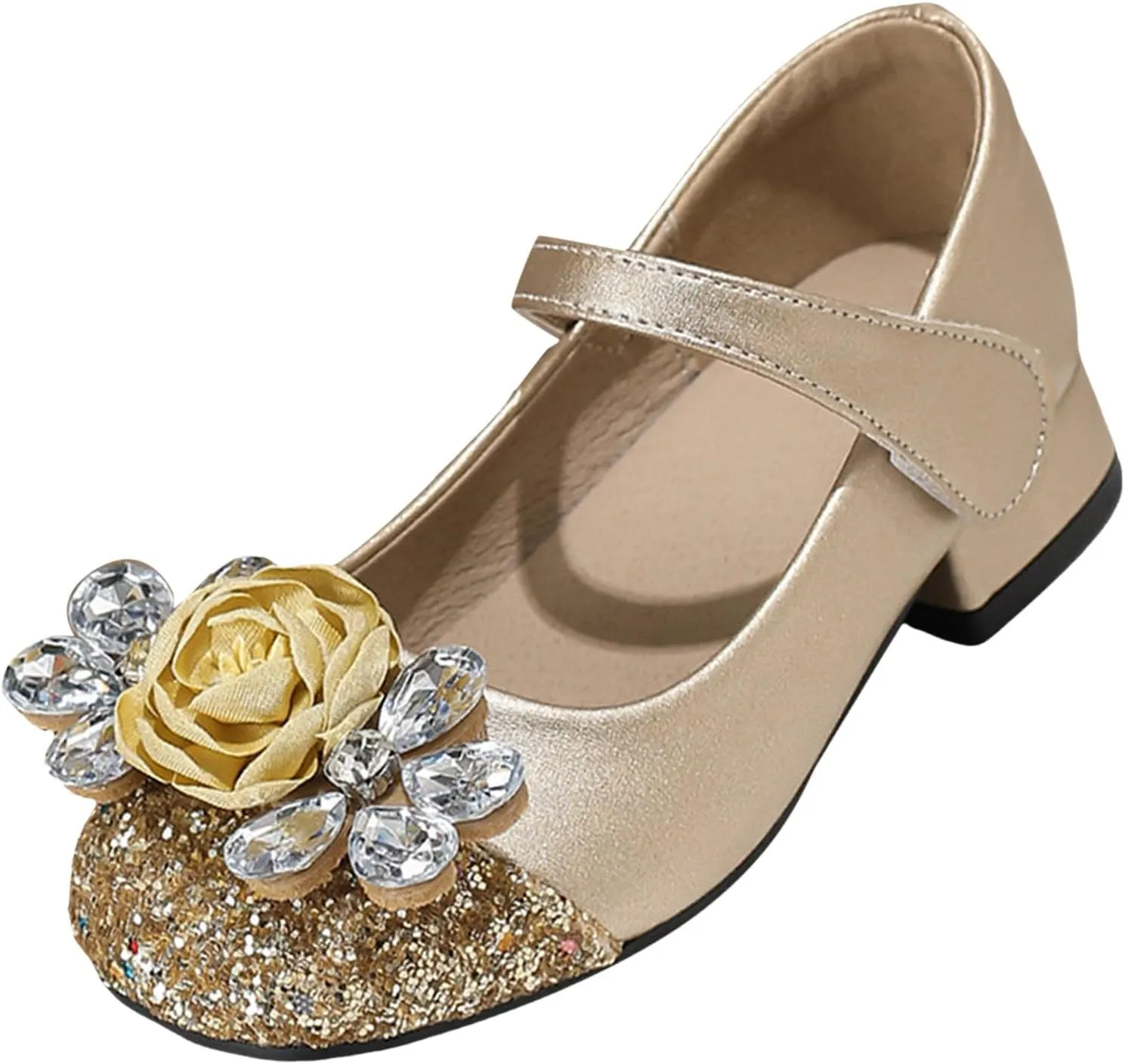 Girls High Heel Shoes Children's Thick Heel Student Leather Shoes Flower Dress Dance Mary Jane Baby White Girls Sandals