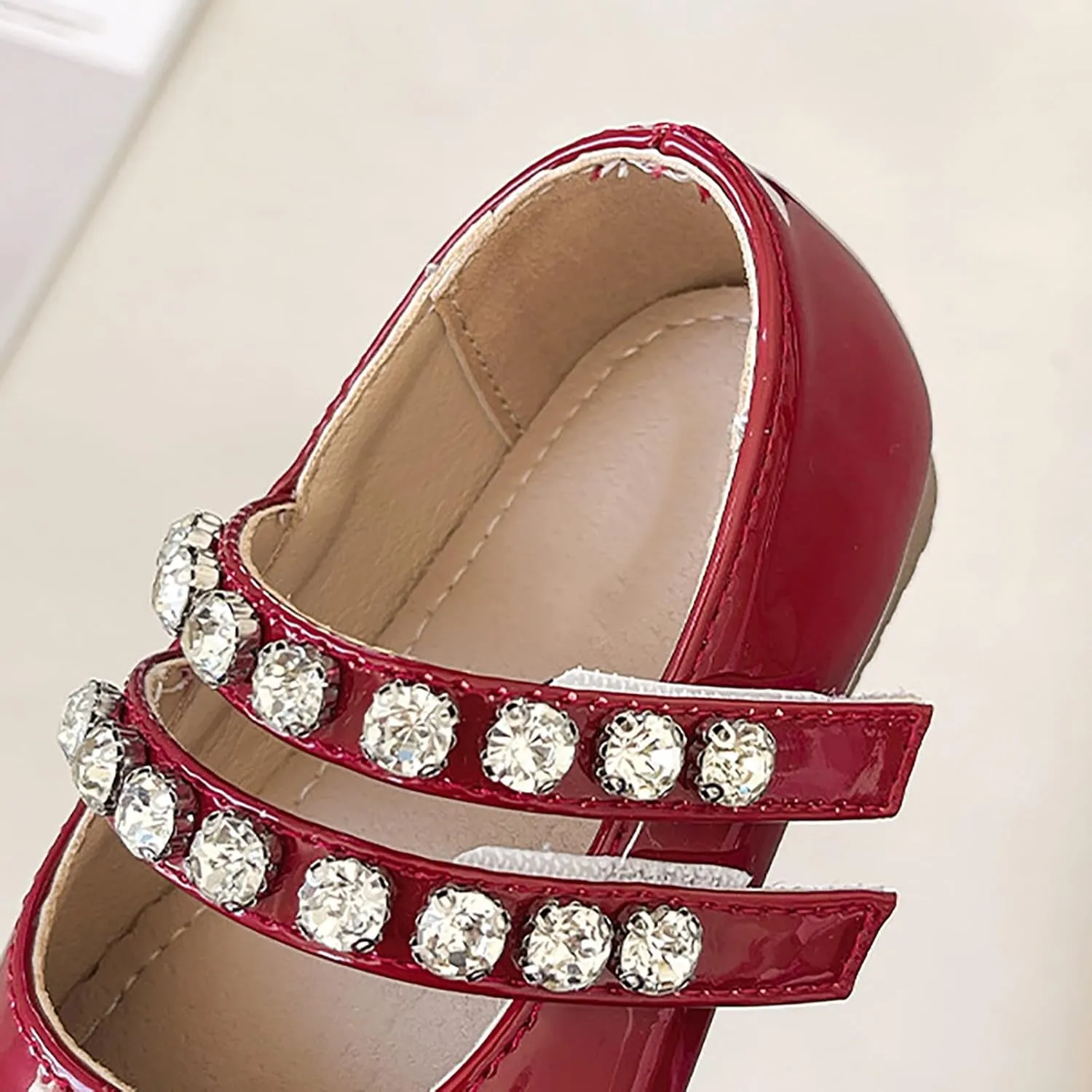 Girls Leather Flat𝐬 Mary Jane Dress Shoes with Pearl Strap Kids Wedding Part𝐲 School Big Kids Slippers for Girls