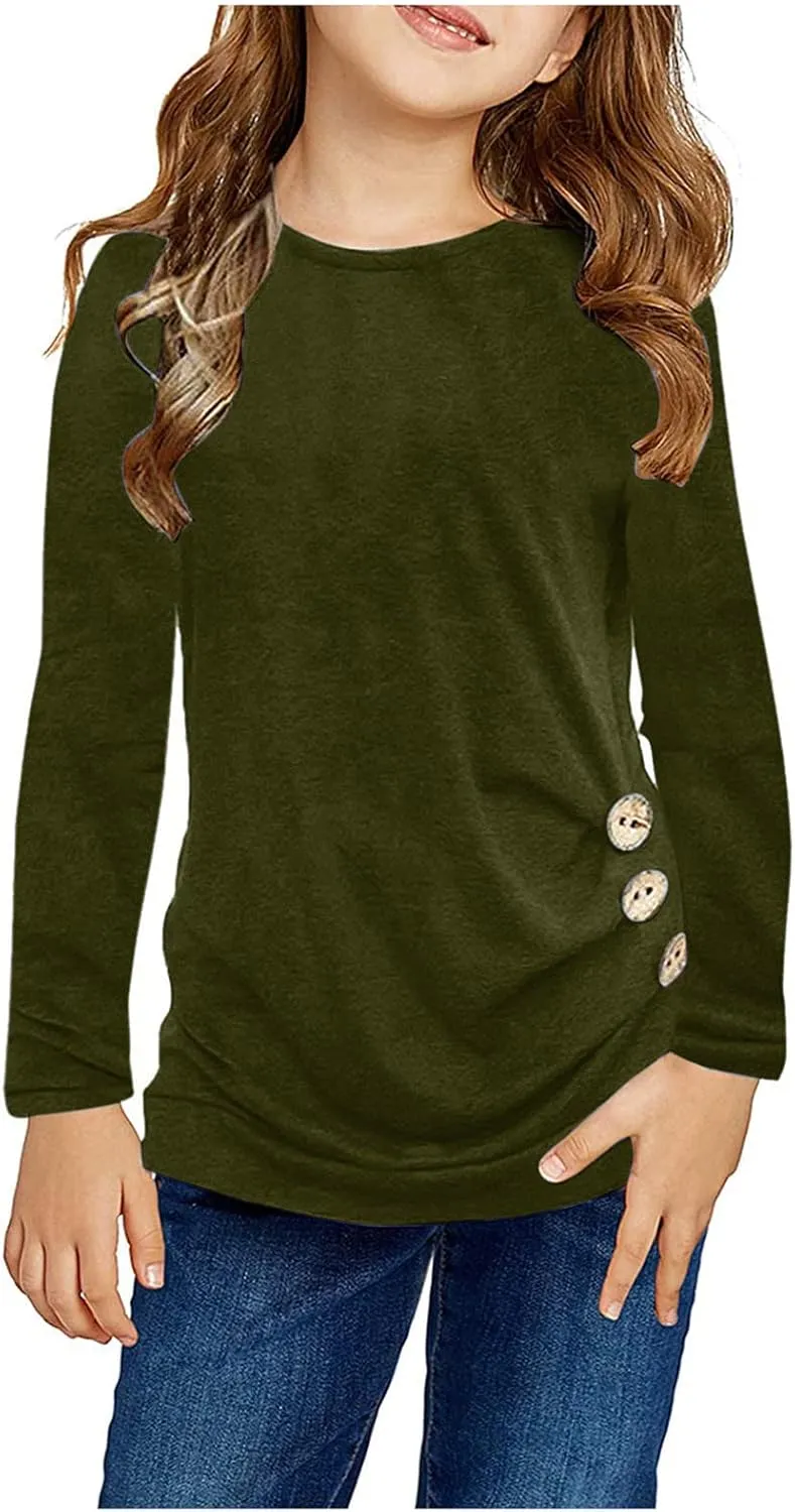 Girls Long Sleeve Heart Pocket T-Shirts Casual Cotton Tee Tops Blouse Kids Crewneck T-Shirts Long Sleeve Shirts Kids