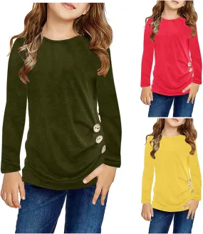 Girls Long Sleeve Heart Pocket T-Shirts Casual Cotton Tee Tops Blouse Kids Crewneck T-Shirts Long Sleeve Shirts Kids