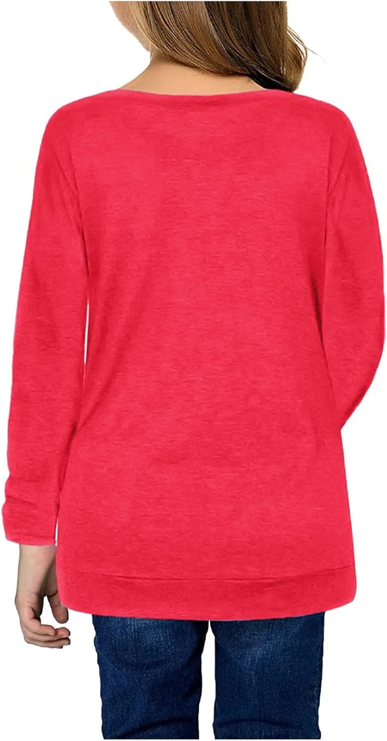 Girls Long Sleeve Heart Pocket T-Shirts Casual Cotton Tee Tops Blouse Kids Crewneck T-Shirts Long Sleeve Shirts Kids