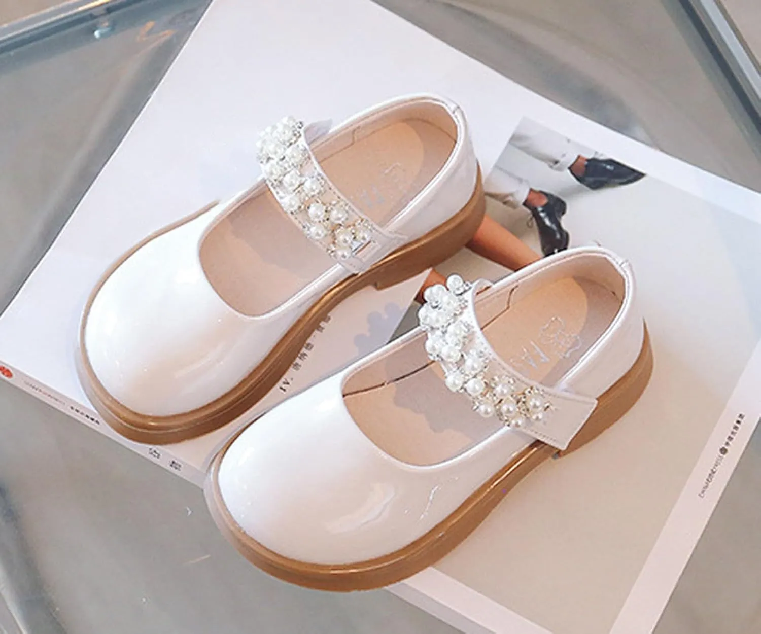 Girl's Mary Jane Dress Shoes Ballet Flat with Rhinestone Strap for Party Wedding Birthday Girls School Dress Shoes