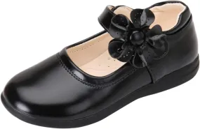 Girls Mary Jane School niform Shoes Non-Slip Hook and Loop Princess Flower Flat for Birthday Wedding Pary